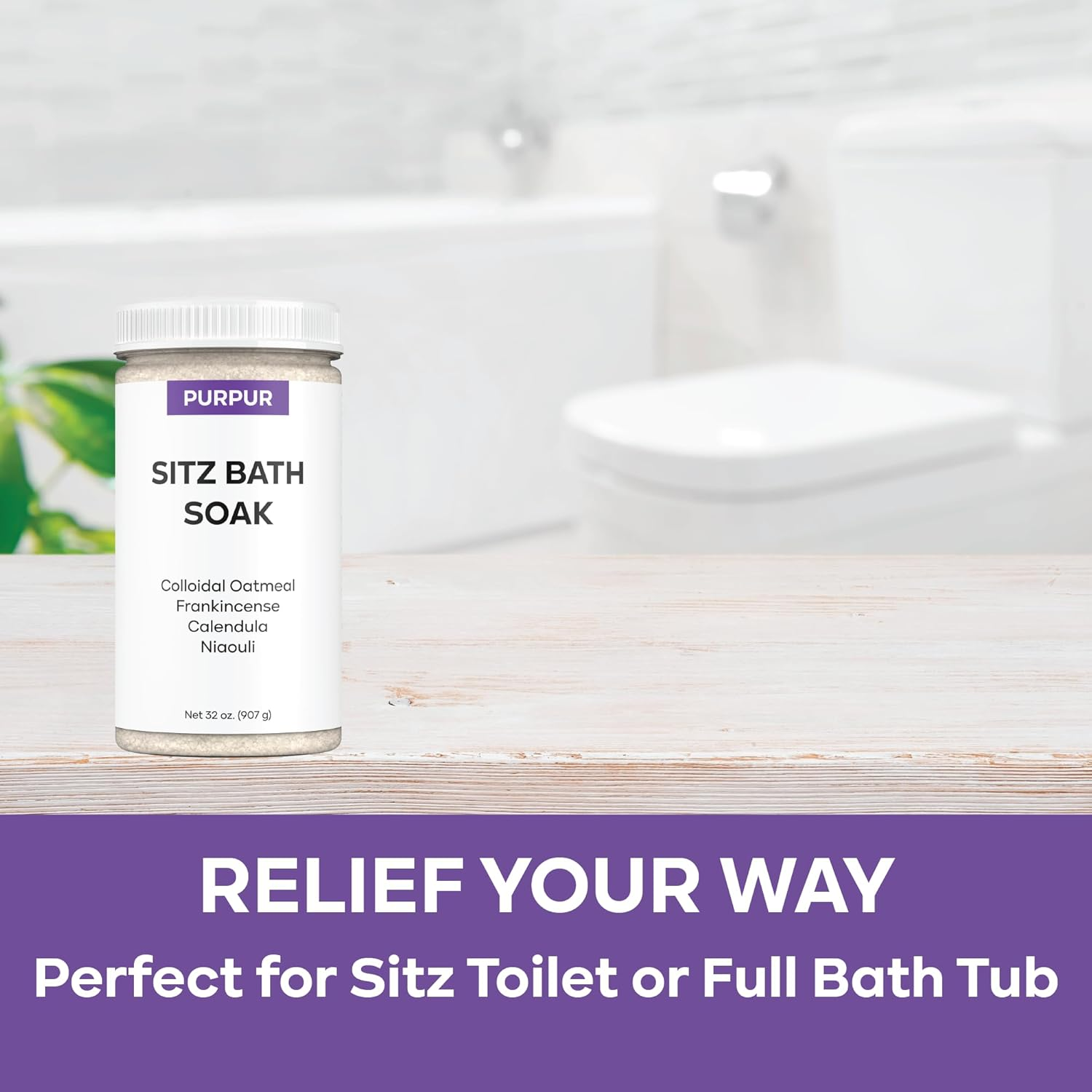 PURPUR Sitz Bath Soak Salts 32 Oz &ndash; Hemorrhoid Treatment for Women & Men, Postpartum Pain Relief, Epsom Salt Bath Soak with Colloidal Oatmeal, Frankincense, Calendula & Niaouli image number 2