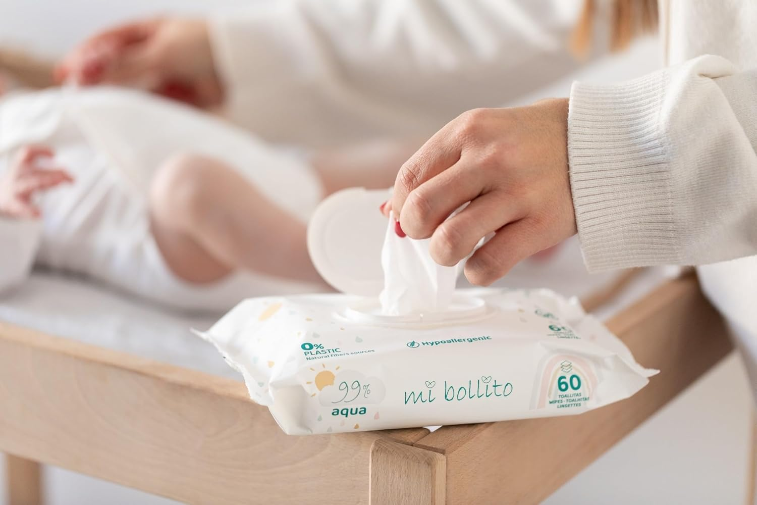 Baby Wipes - 99% Pure Aqua - 100% Vegetable Fibers - 960 Wipes - 12 Packs+4 Free - Help Restore the Neutral Ph of Baby'S Skin - Ideal for Sensitive and Atopic Skin. image number 1