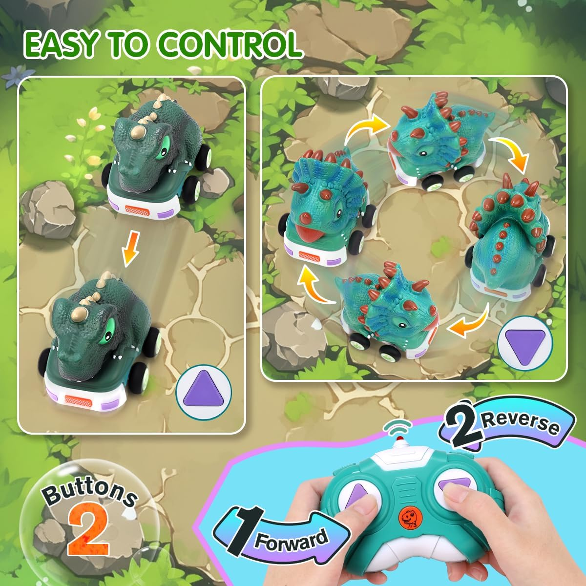 Remote Control Car for Toddler Age 2 3 4 5,Dino RC Cars with Light & Music，Electric Dinosaur Toys for Kids，Christmas Birthday Toy for Boys & Girls image number 1