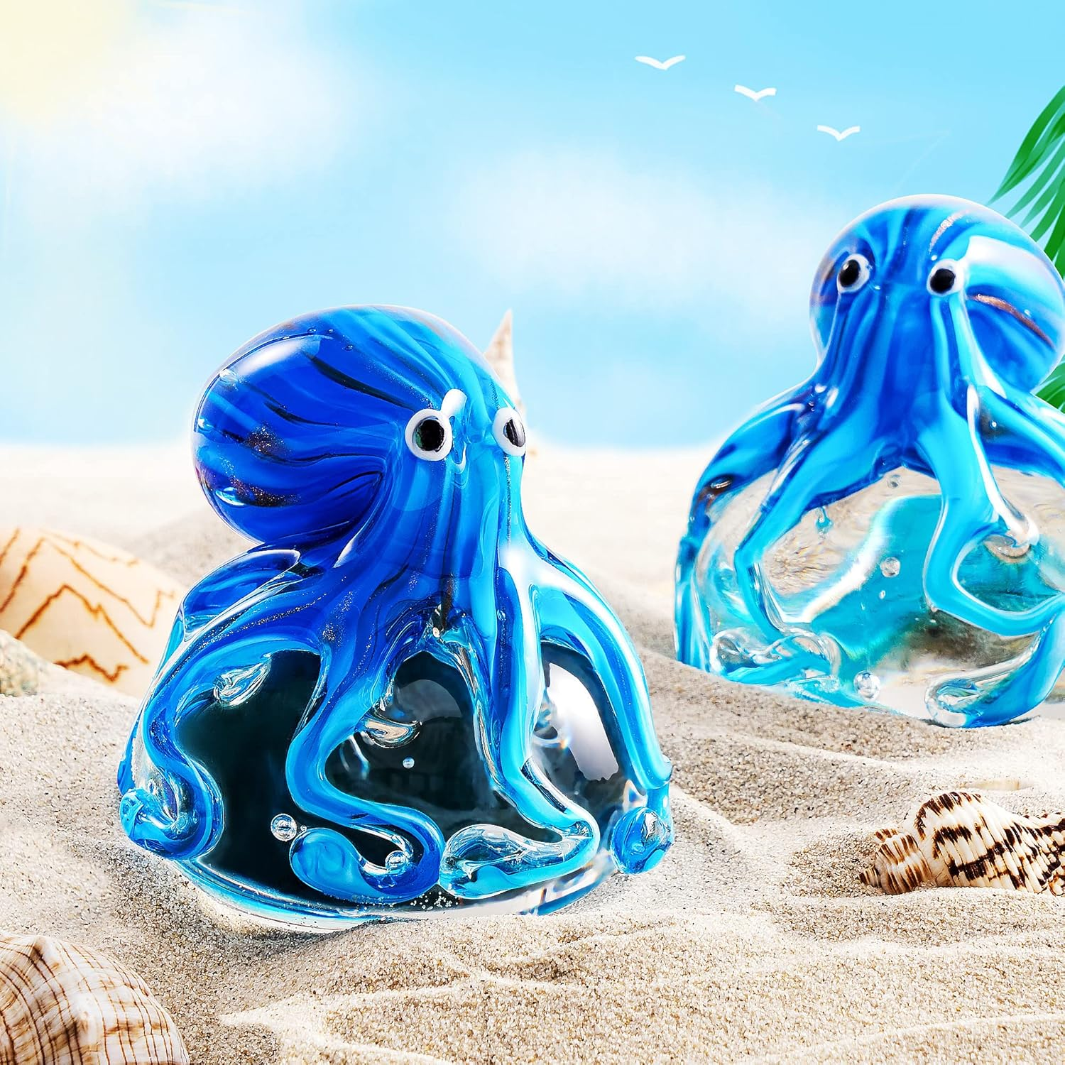 EUSTUMA Hand Blown Glass Octopus Figurine Ornament,Sea Animal Ornament for Fish Tank Aquarium,Sea Animals Collection for Birthday Gift,Glass Office Paperweight for Desk. image number 5