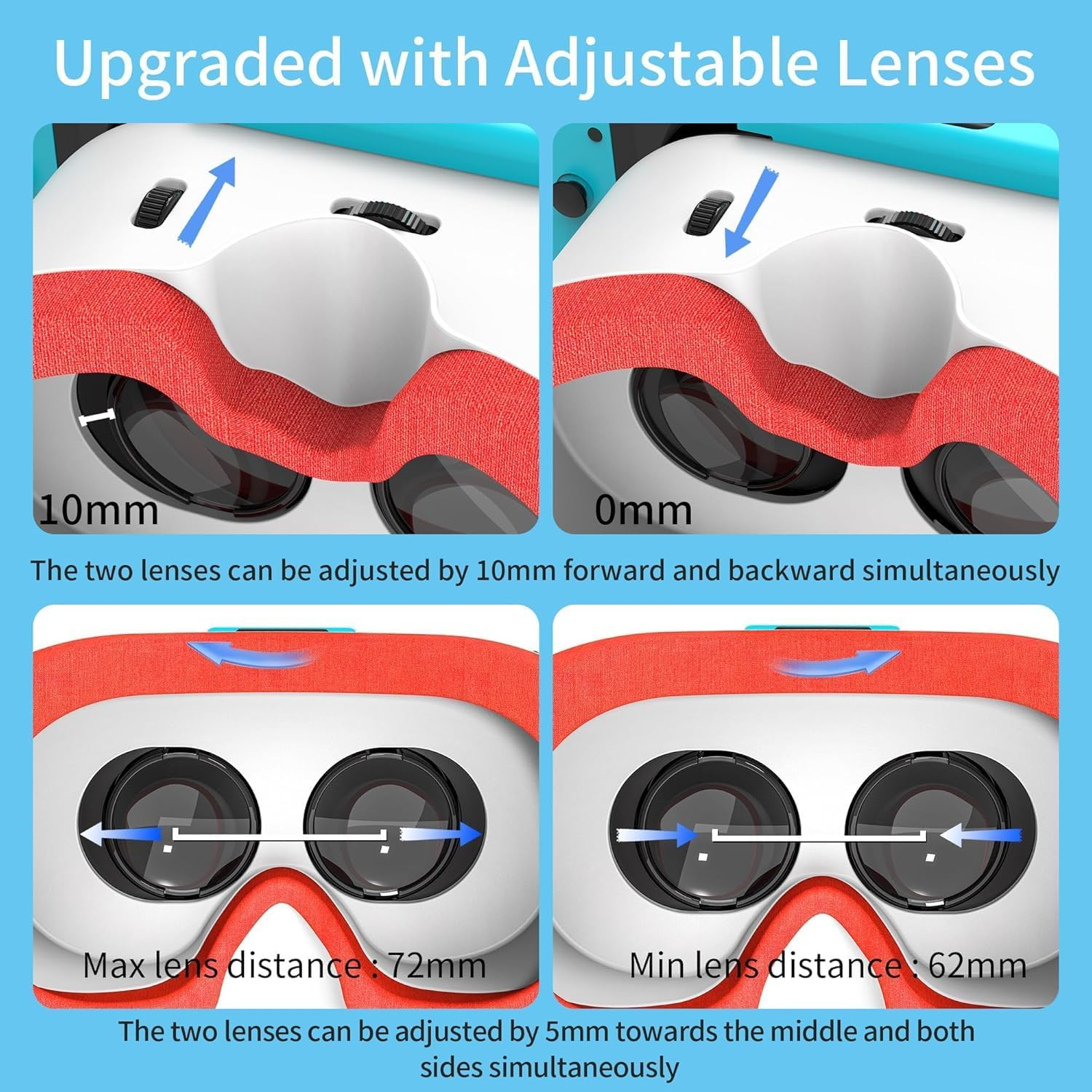 VR Headset for Switch and OLED, Upgraded Virtual Reality VR Glasses with Adjustable HD Lenses Comfortable Head Strap, 3D Goggles for Nintendo OLED VR Games (White+Red) - White+Red image number 3