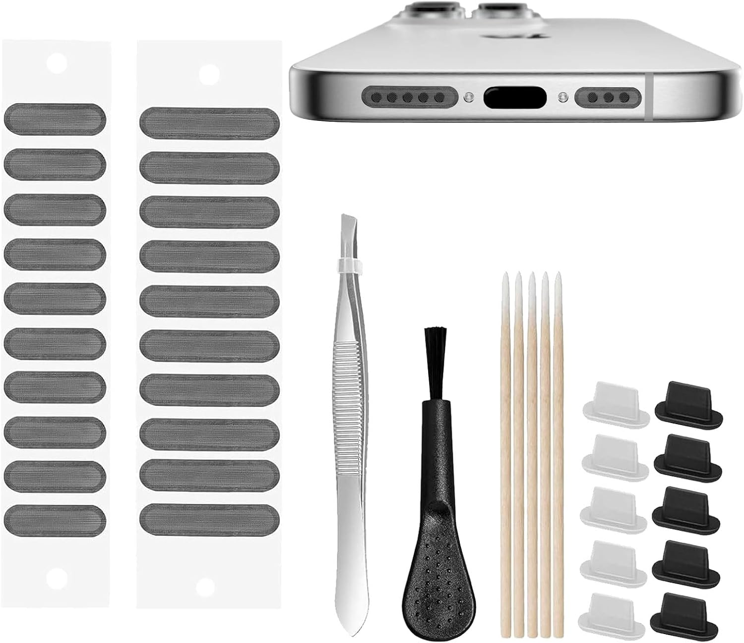 ZFRITP 37 Piece Phone Dust Kit, Mobile Phone Charging Socket Protection, Mesh Sticker for Phone Speaker, Phone Speaker Cleaning Tool image number 5