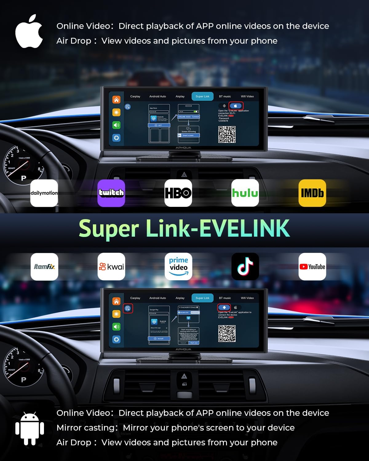 Portable Apple Carplay Screen for Car, 9.26" Wireless Apple Carplay & Android Auto,4K Dash Cam,1080P Backup Camera Dvr,Car Audio Receivers GPS Navigation Mirror Link, Bluetooth,Fm, Siri image number 6