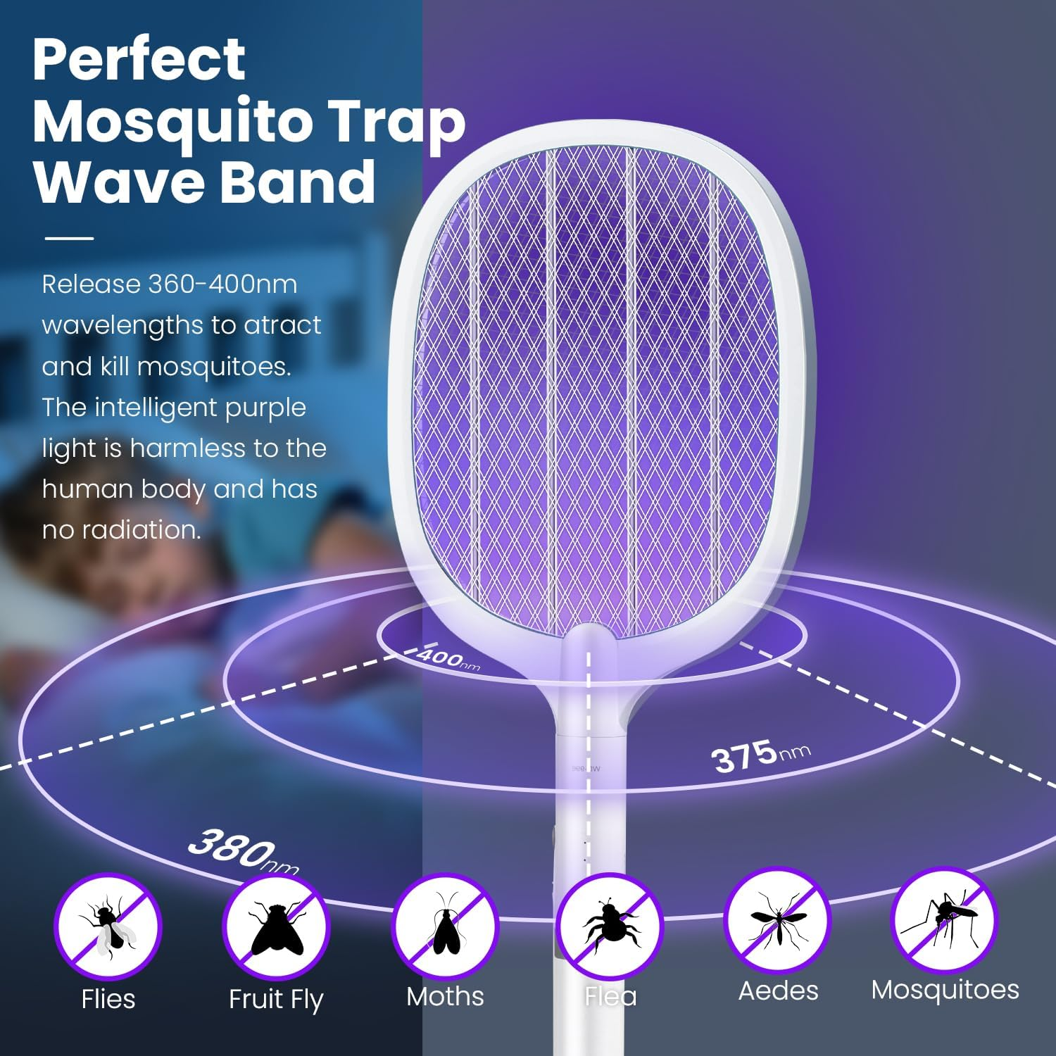 WEKUBA Electric Fly Swatter, with Base for Rechargeable, 6 Lamp Beads Mosquito Zapper, 1200 Mah Battery Fly Swatter, 3 Layer Safety Mesh, for Bedrooms, Homes, Backyard Gardens image number 6