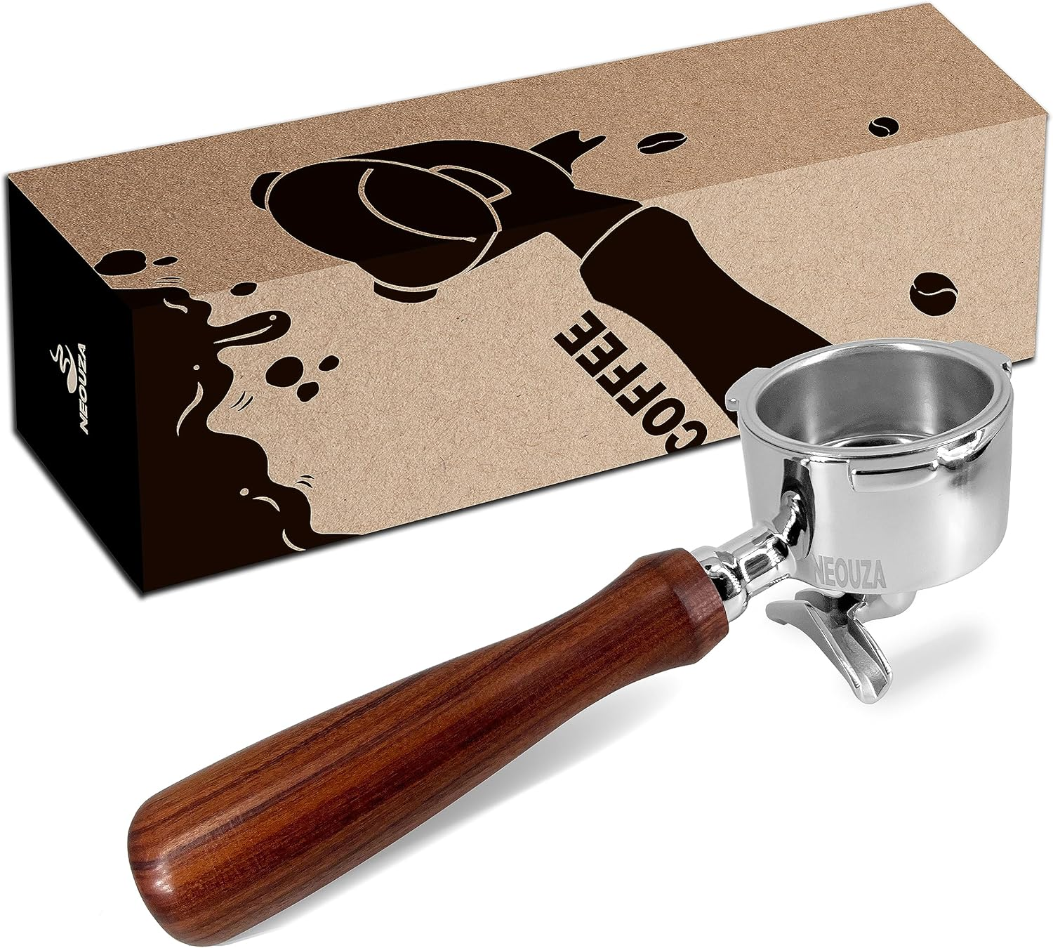 NEOUZA 51Mm 3-Ears Espresso Portafilter Compatible with Delonghi Dedica EC680 EC685 and Smeg ECF01 Coffee Machines &ndash; Double Spout Non-Pressurized Basket, 304 Stainless Steel, Rosewood Handle image number 2