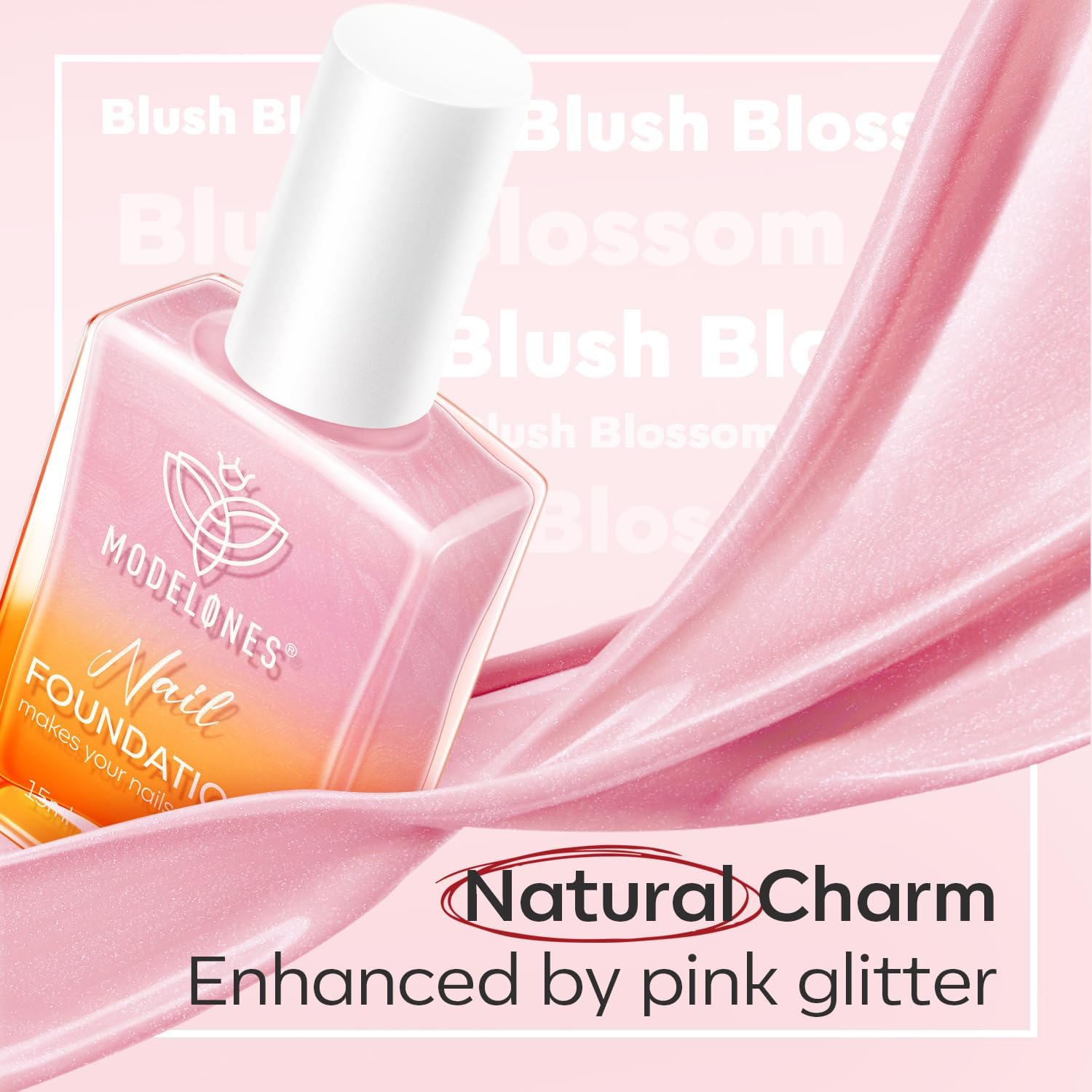 Modelones Nail Strengthener, Sparkle Pink Nail Natural Concealer Foundation Polish Air Dry Nail Growth Polish for Damaged Nails Imperfection Masking Gifts for Women 15Ml image number 3