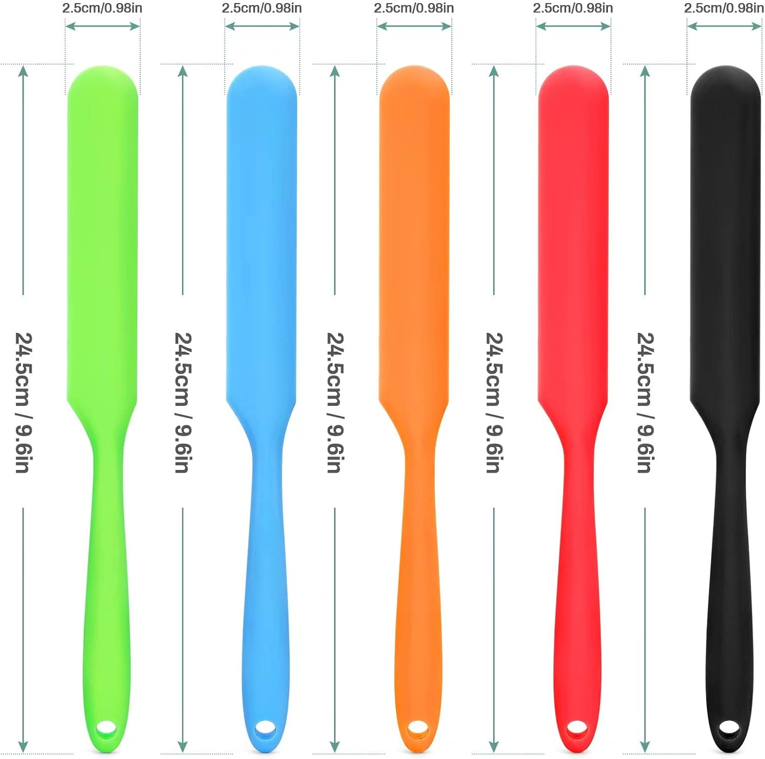 5Pcs Silicone Jar Spatulas - Cake Cream Spatulas Set, 9.8 Inch Non-Stick Heat Resistant Mixing Butter Spatulas Baking Scrapers for Jars Blenders Cooking Stirring (5 Color) image number 4