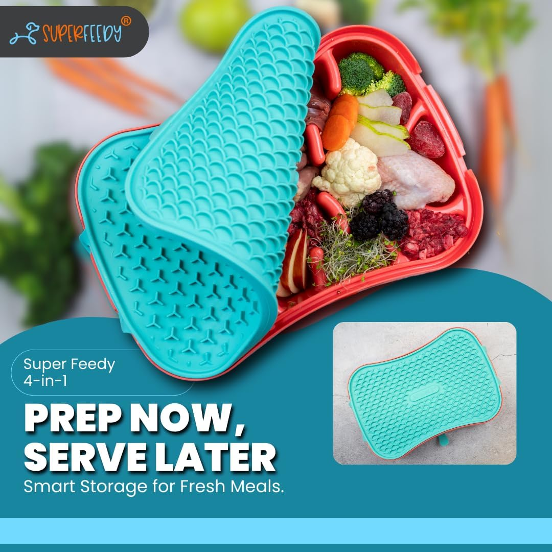 Super Feedy Slow Feeder Dog Bowls & Lick Mat - 4-In-1 Dog Bowl - Dog Slow Eating Bowl - Bpa-Free, Food Grade Silicone Slow Dog Feeding Bowl - Slow Eating Pet Bowl for Fast Eaters - Red-Teal - Red Bowl  Teal Lick Mat image number 7