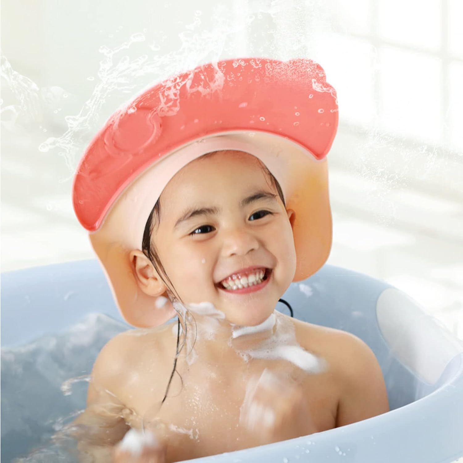 Sanwoodenz Baby Bathing Cap Boys Girls Ear Protective Shampoo Hat Waterproof Adjustable Practical Elastic Red