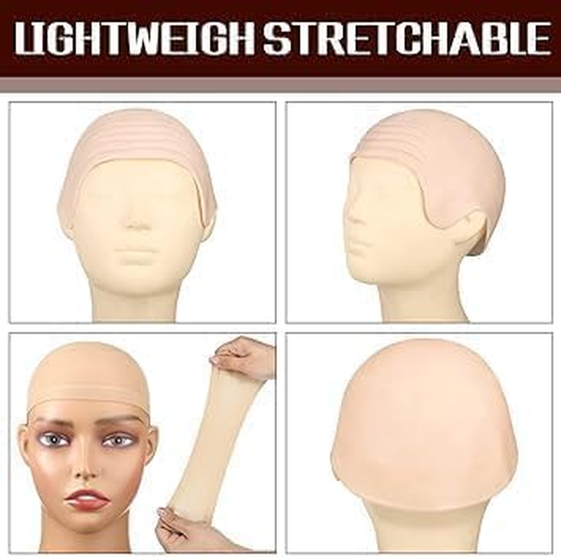 2 Pieces Halloween Bald Cap Makeup Latex Bald Head Wig Caps Cosplay Costume for Adults image number 6