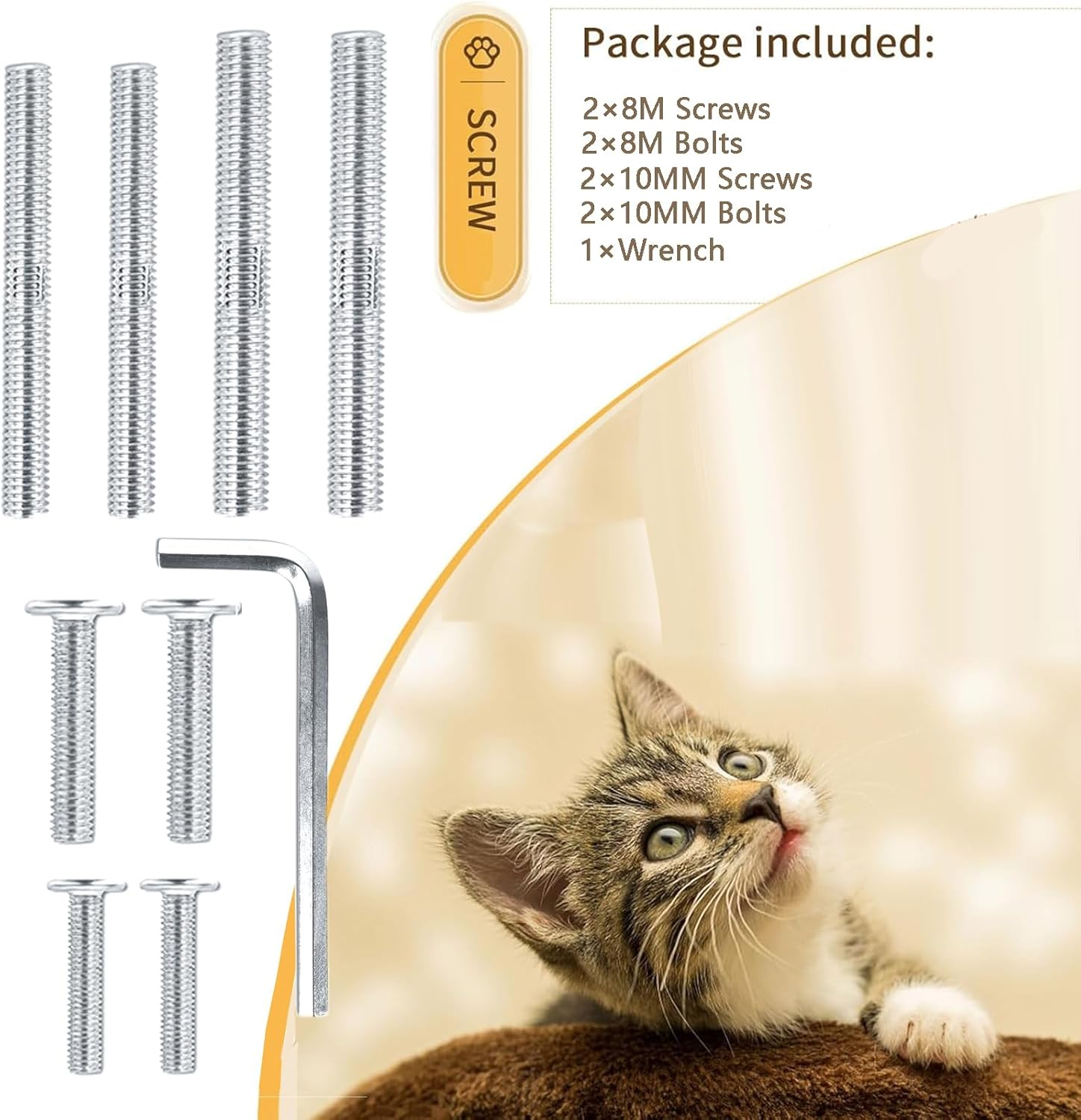 Replacement Screws for Cat Scratching Posts - M8 & M10 with Allen Key (4 Bolts & 4 Screws) - No Cat Scratching Post Included image number 4
