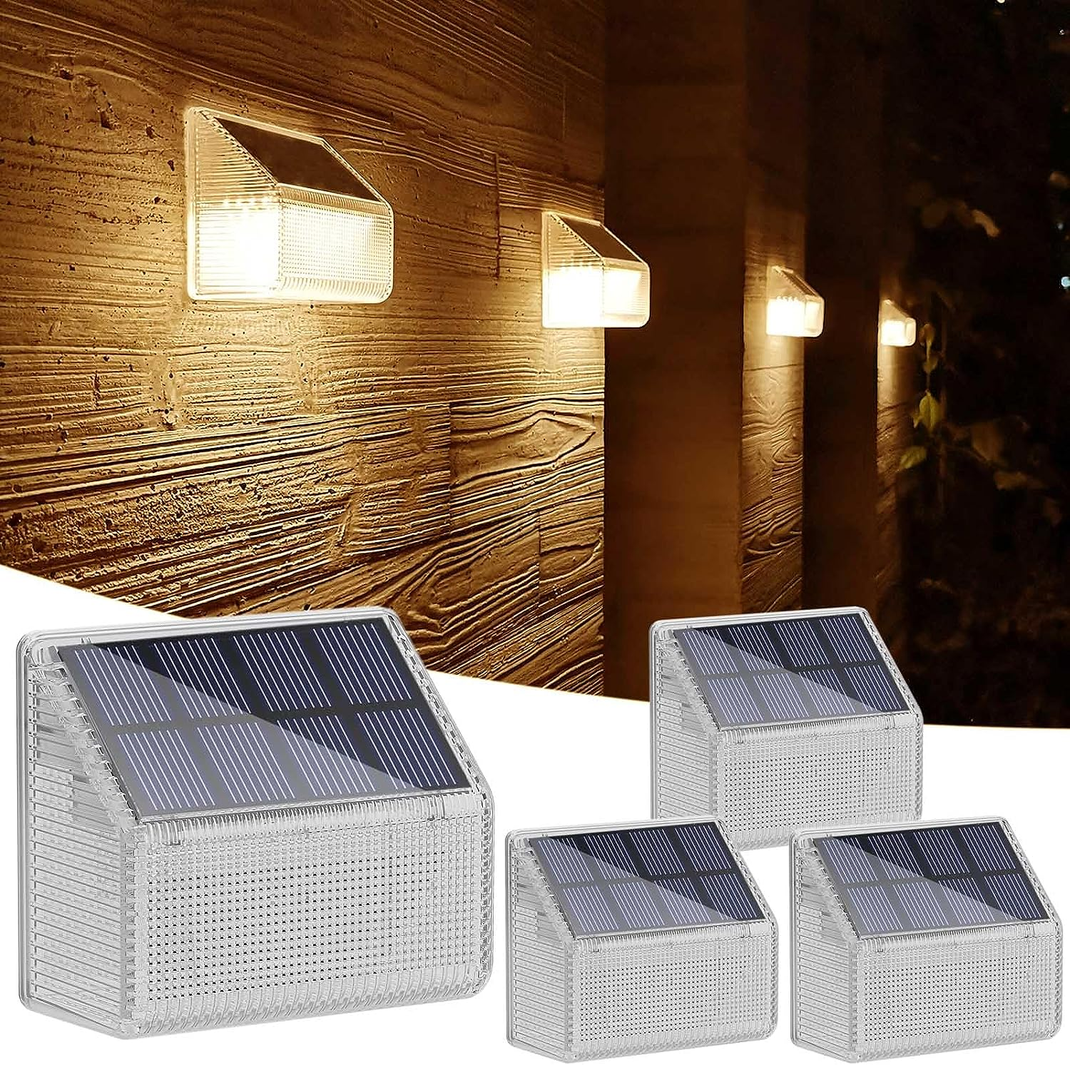 Lacasa Solar Fence Lights Outdoor, 4 Pack 24 LED Solar Deck Lights Waterproof Accent Wall Lights, up All Night Lighting for Garden Step Patio Backyard Porch Pathway, 50LM Warm White image number 2