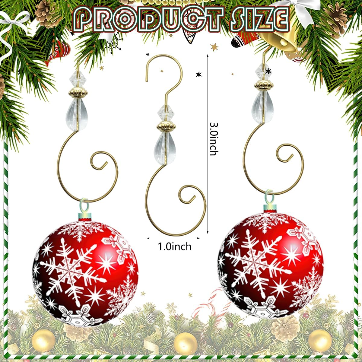 20 Pcs Christmas Ornament Hooks Beaded Hangers Gold S-Shaped Hangers Hook with Acrylic Wire Crystal Beads Metal Decoration Hooks for Christmas Tree Xmas Party Home Decor (Clear) image number 2