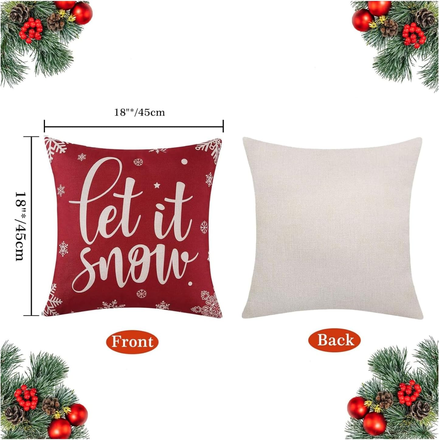 Christmas Cushion Covers 18X18 Inch, 4 Pack Pillow Covers Christmas Tree Snowflake Reindeer Santa Claus Linen Throw Pillow Cases for Home Decor, Bedroom, Sofa Christmas Decor New - A image number 6