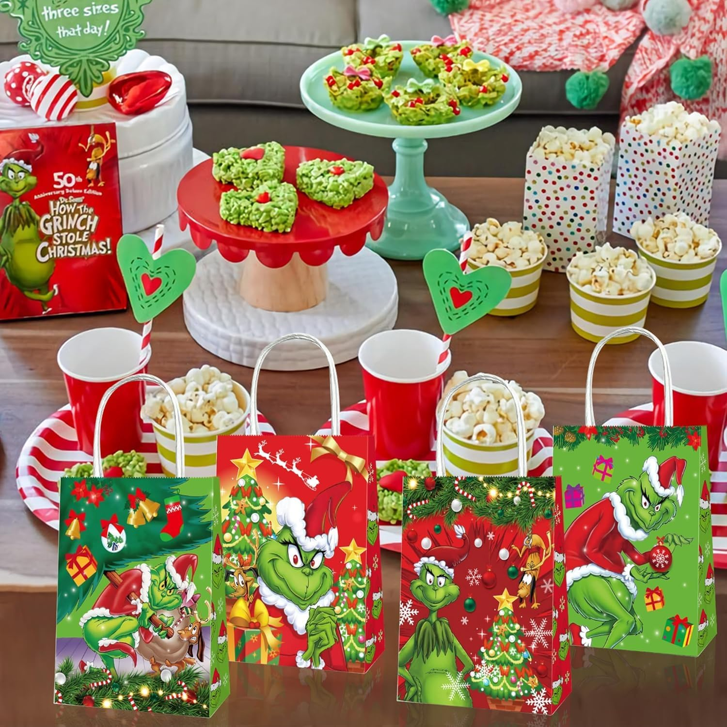 12PCS Christmas Party Gift Bags with Handles, Christmas Decorations Two Styles for Xmas Party Supplies Goodies Bag for Winter Holiday image number 3