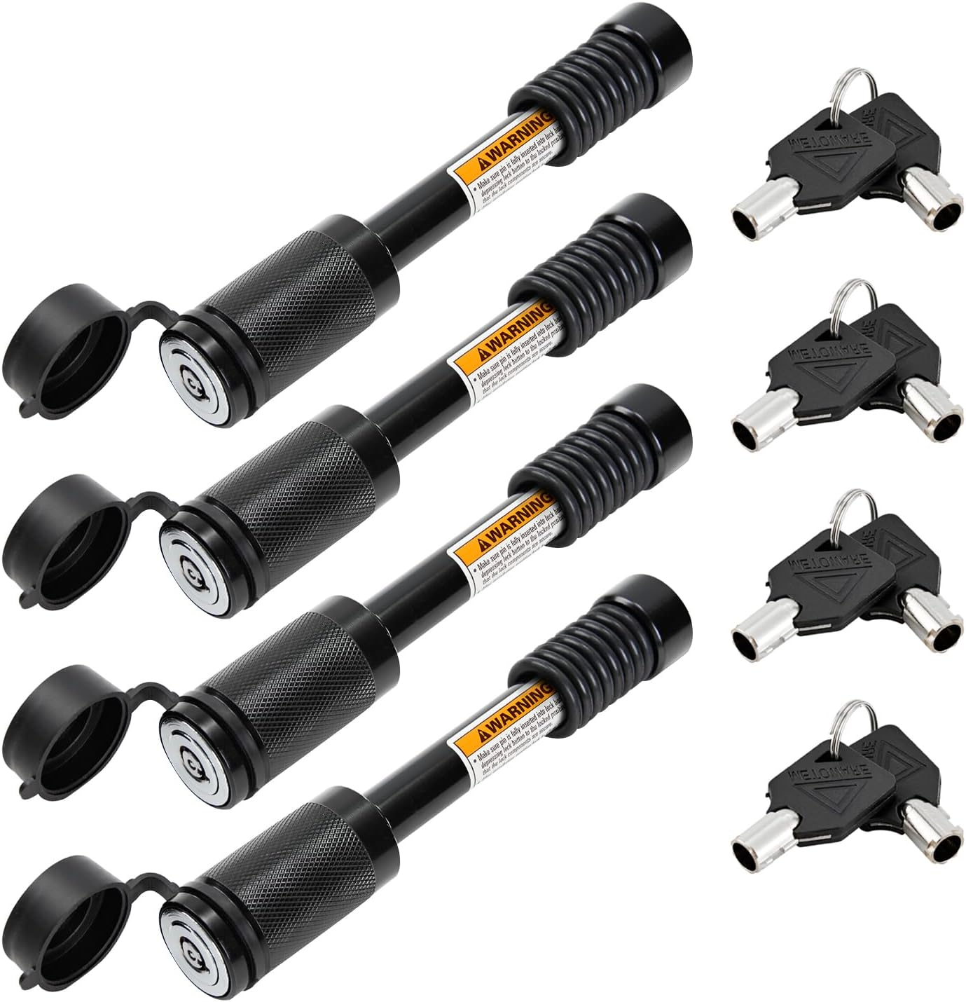 METOWARE Trailer Hitch Lock Hitch Receiver Pin Lock Fits Class III IV V and 2&rdquo;- 3-1/2" Receiver with 5/8" Dia 4&rdquo; Lock Pin and 8 Anti-Rattle Rubber O-Rings Receiver Hitch Lock (4 Pack)