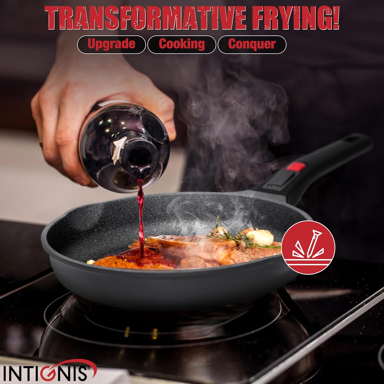 INTIGNIS Frying Pans | Heavy Duty | Scratch Resistant | Detachable Handles | Induction, Gas, Electric Hobs Safe | Chemical Free Super Non-Stick |Ultimate Kitchen Cookware with Easy Cleaning