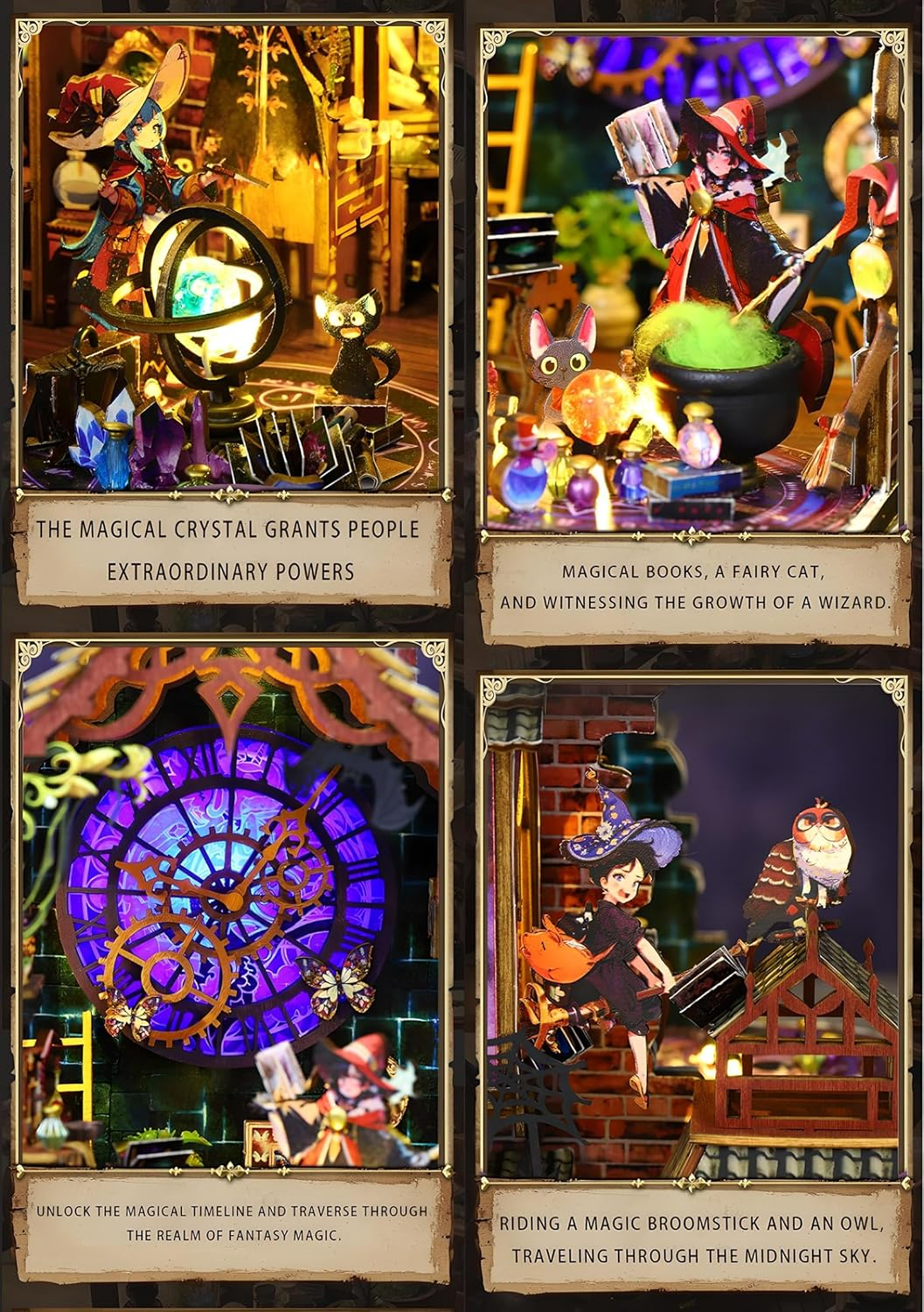 Magic Forest Book Nook Kit &ndash; DIY Enchanted 3D Woodland Miniature House with LED Lights, Wooden Bookshelf Insert Diorama Puzzle Model for Adults Craft, Fairy Garden Decorative Display image number 1