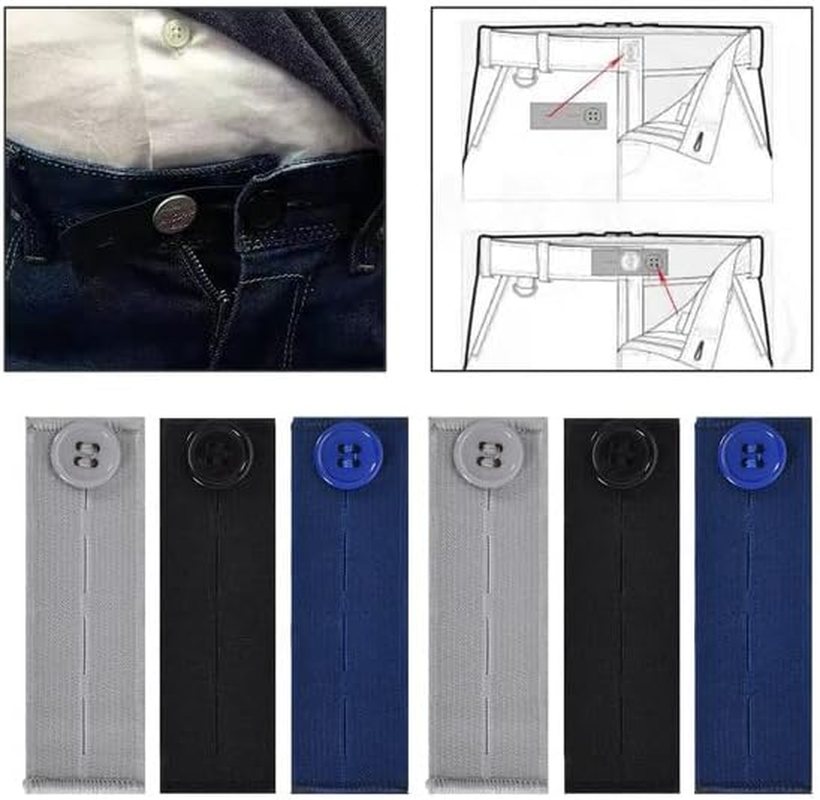 Adjustable Waist Extender, 6Pcs Adjustable Elastic Waist Extenders, Elastic Waist Extenders, Elastic Button Extender Pants Waist Extension for Trousers Jeans Pants Slacks Pregnant Trousers image number 4
