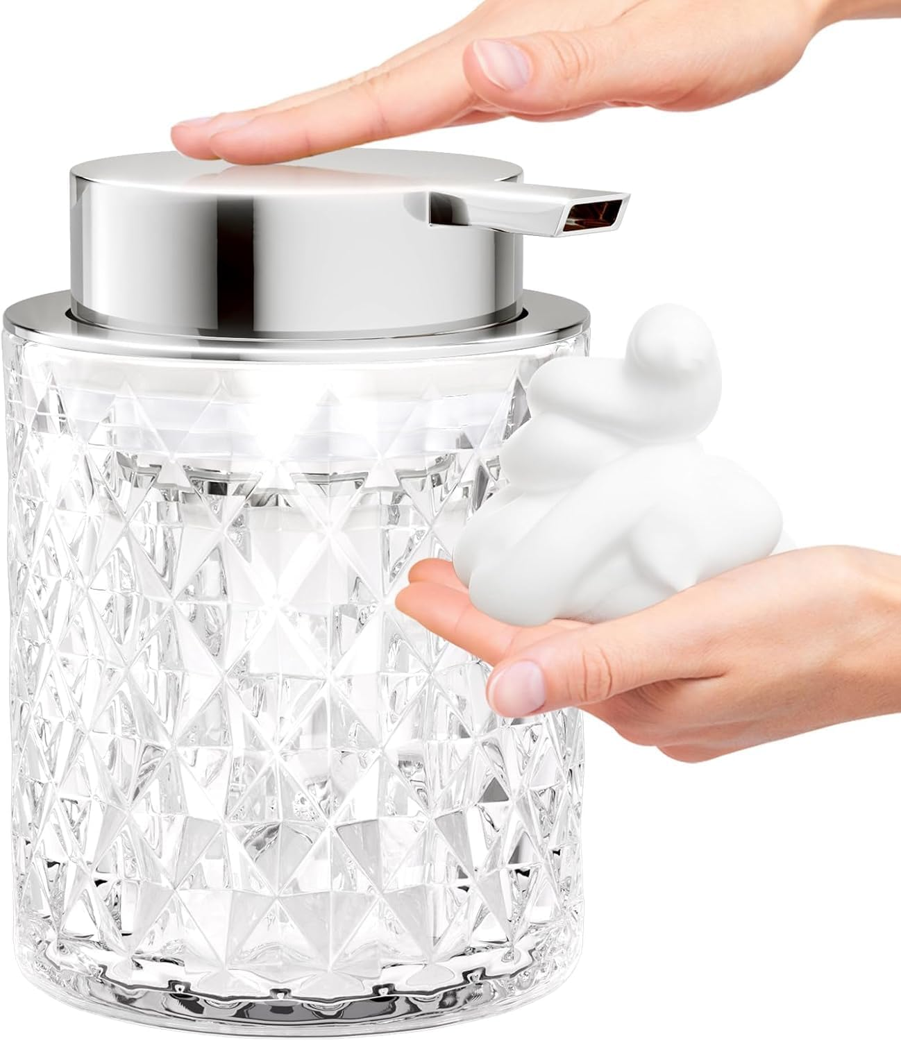 Skogfe Glass Hand Foaming Soap Dispensers with Silver Pump, Foaming Hand Soap Dispenser Modern Foam Dispenser for Bathroom, Kitchen, Commercial (Clear) image number 1