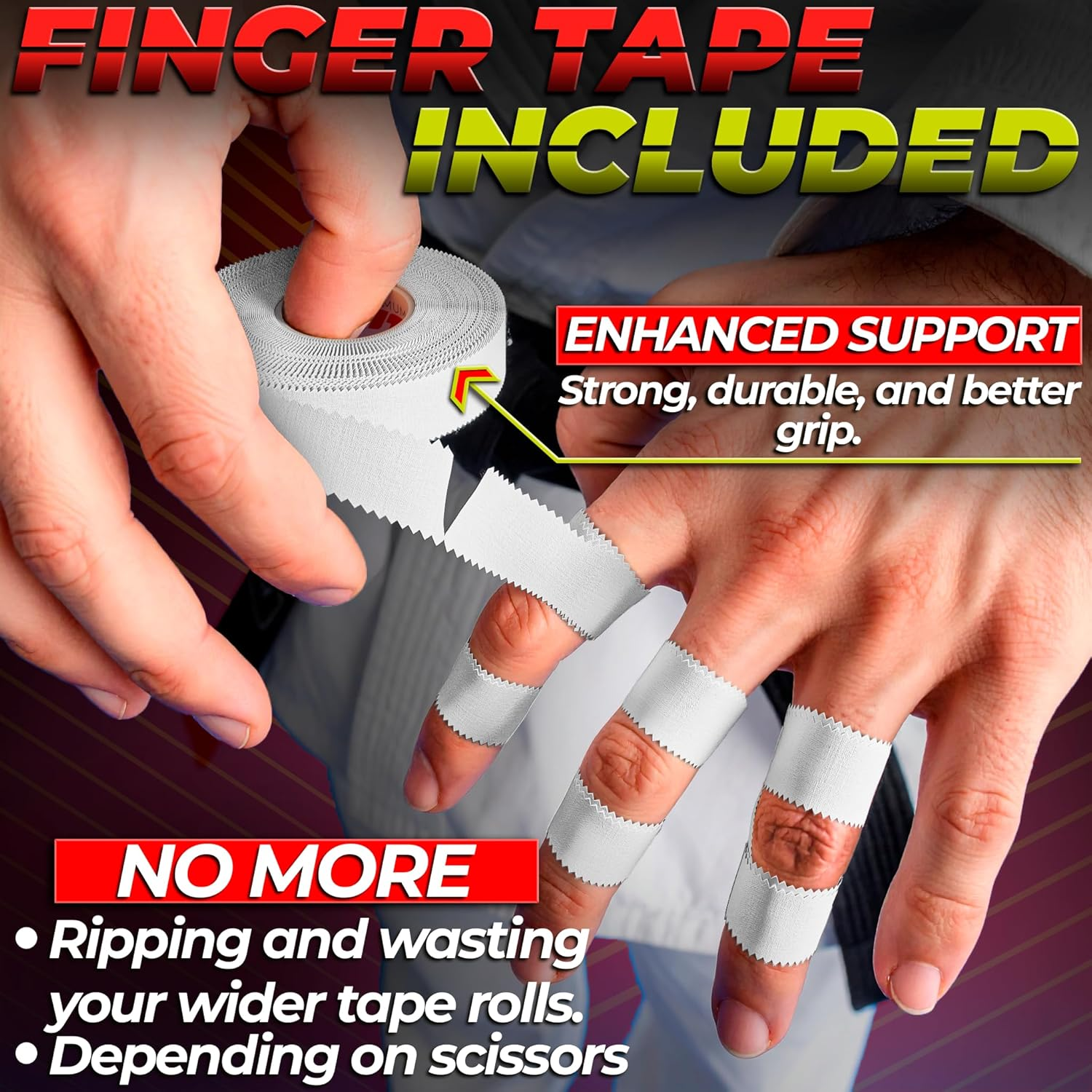 Athletic Tape Extremely Strong: 3 Rolls + 1 Finger Tape. Easy to Apply & No Sticky Residue. Sports Tape for Boxing, Football or Climbing. Enhance Wrist, Ankle & Hand Protection Now image number 4