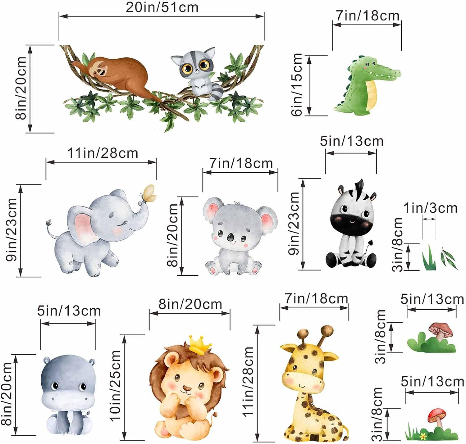 Amimagen Jungle Baby Animals Wall Stickers - Elephant Lion Tiger Giraffe Wall Decals - Nursery Kids Girls Boys Room Daycare Playroom Classroom Wall Decor image number 2