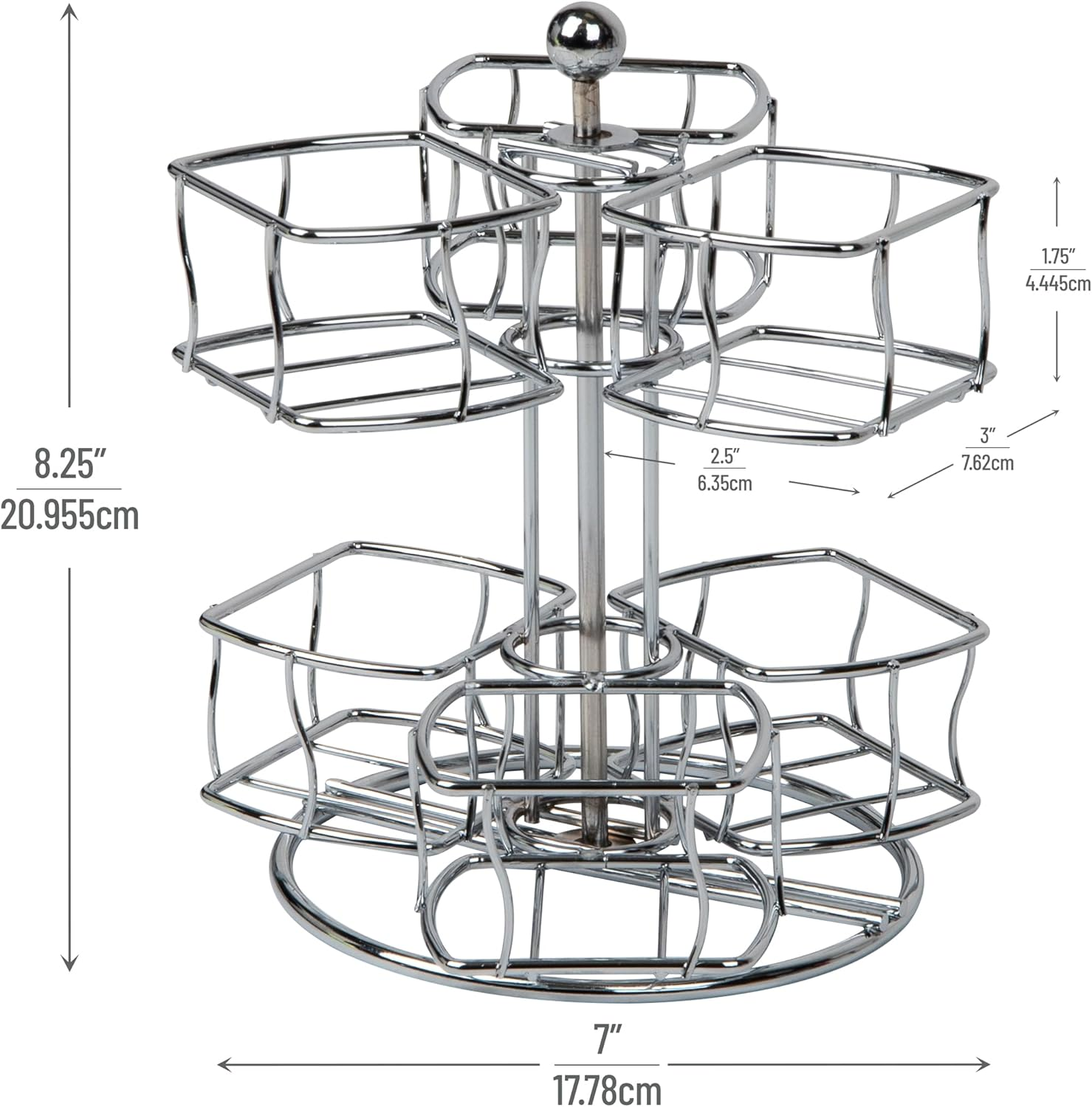 Mind Reader Alloy Collection, 2-Tier Tea Bag Carousel, 60 Bag Capacity, Rotating, Metal, 7" L X 7" W X 8.25" H, Silver image number 5