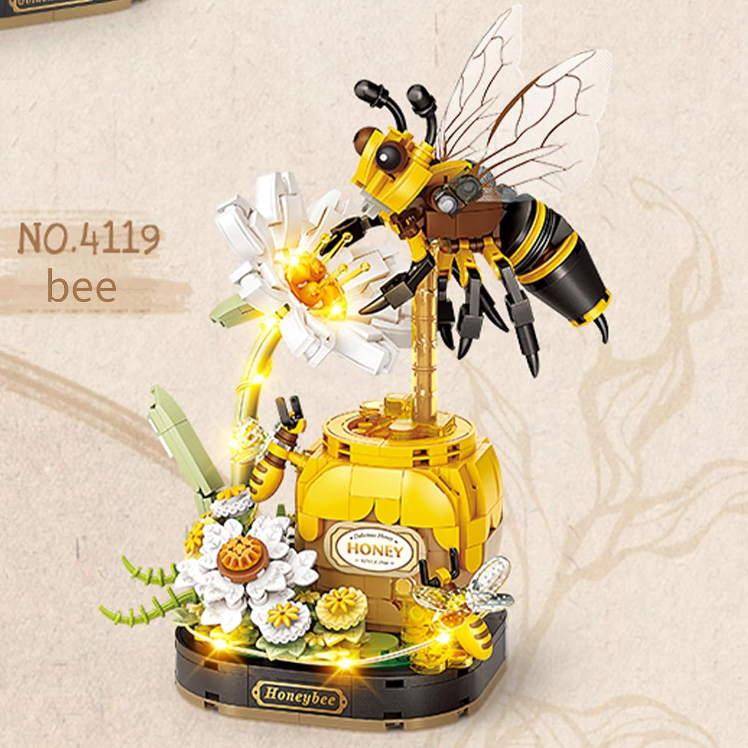 Insect Botanicals Micro Building Blocks Series with Strand and LED Light, Botanical Desk D&eacute;cor | STEM Model Kit for Adults & Teens (Honeybee) image number 3