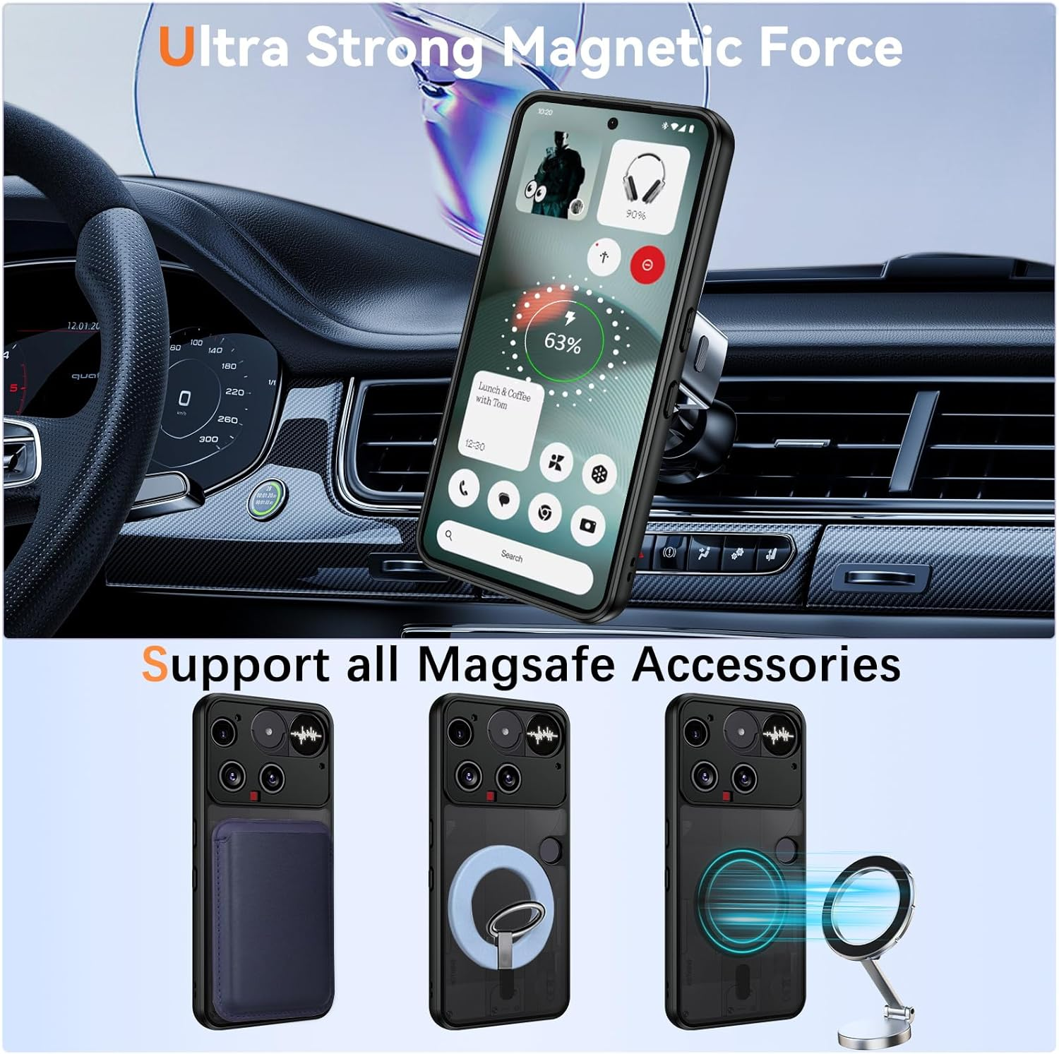 DUEDUE for Nothing Phone 3 Case Magnetic, Compatible with Magsafe, Military Drop Protection Skin-Touch Slim Translucent Matte Shockproof Phone Cover for Nothing Phone 3, Black image number 6