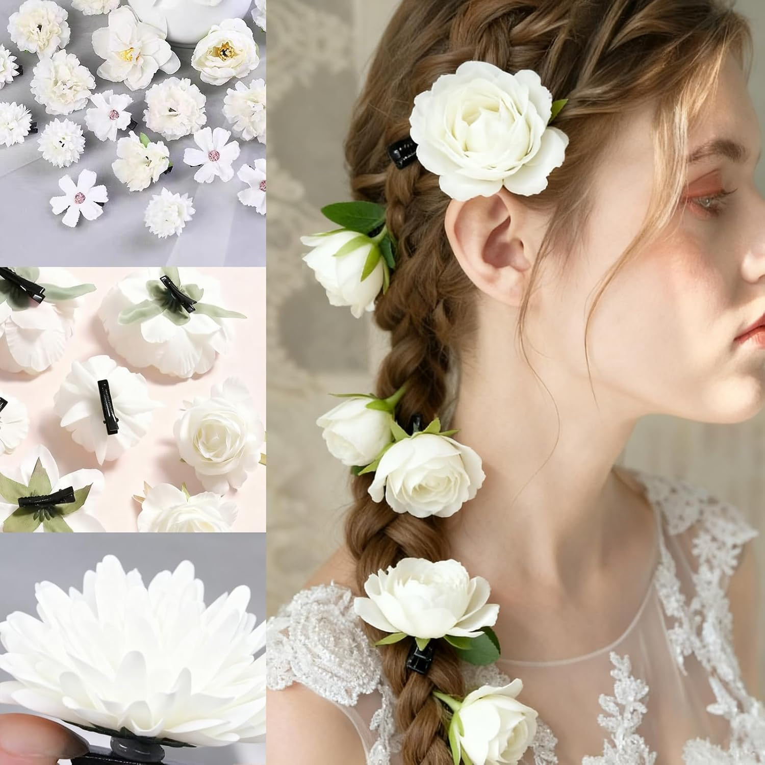 Flower Hair Clip, Pack of 21 White Flower Hair Clips, Artificial Flower Hair Clips, Flower Hair Accessories for Party, Beach, Wedding, Event Decoration