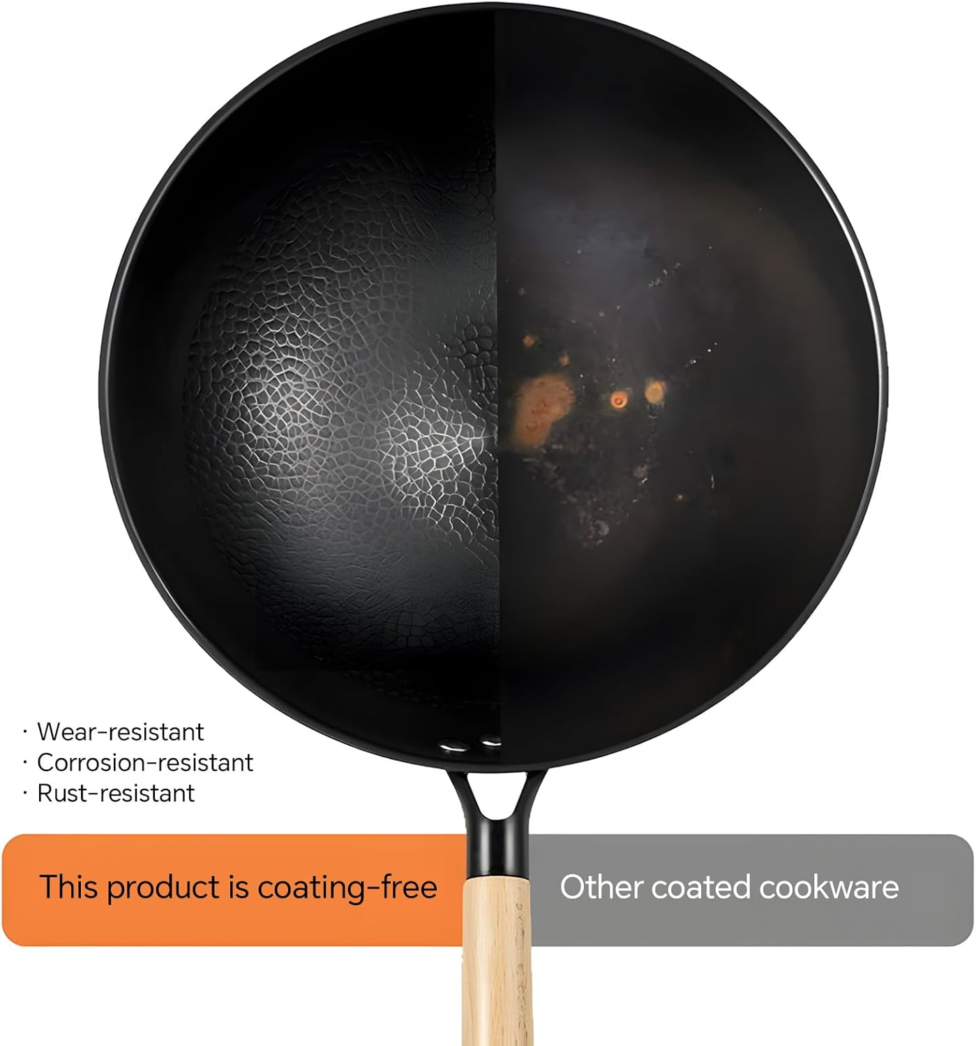 ZHANG XIAO QUAN since 1628 Carbon Steel Wok with Glass Lid - Hammered for Natural Non-Stick, Anti-Rust Nitride Cookware, round Bottom Chinese Wok Pan for Gas Stoves & Stir Fry (30Cm/12)