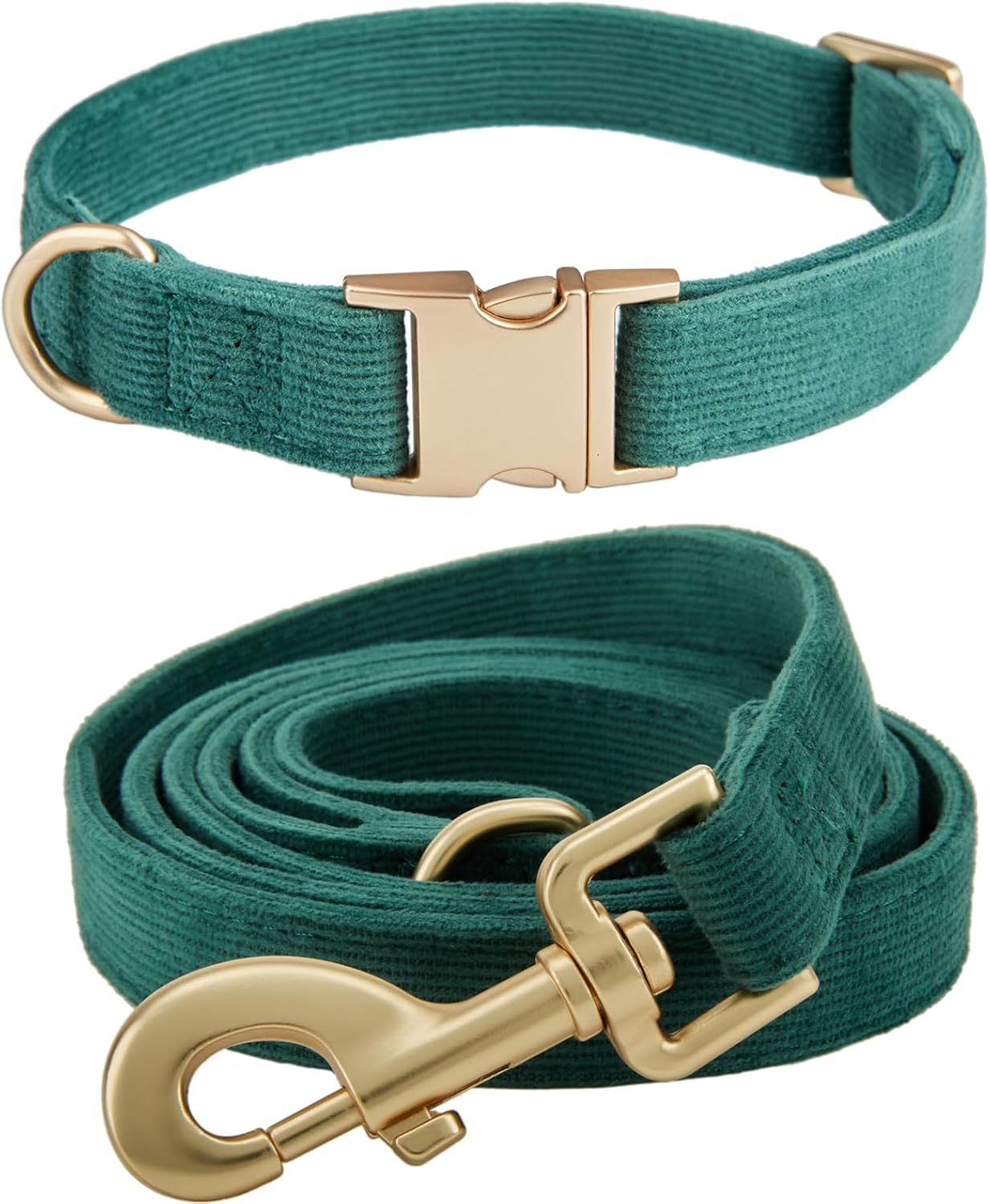 YUDOTE Dog Collar and Lead Set Small,Soft Non-Irritant Corduroy Collar Leash Matching Combo for Daily Walking,Green
