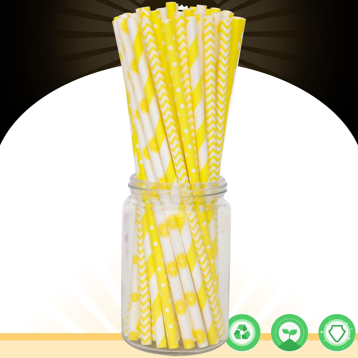 Yellow Straws for Drinking Yellow Disposable Straws 100Pcs Disposable Straws Bulk (8 Pattern) - 10 Black Pattern image number 5