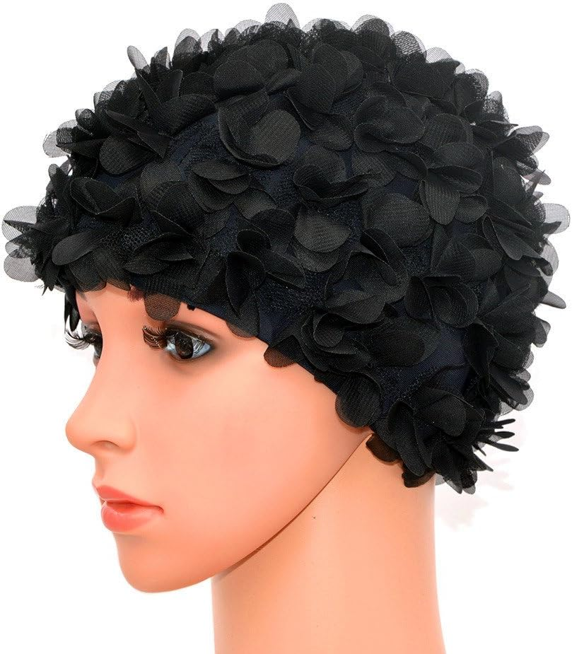 Lace Vintage Swim Cap Floral Petal Retro Style Bathing Caps for Women Rose