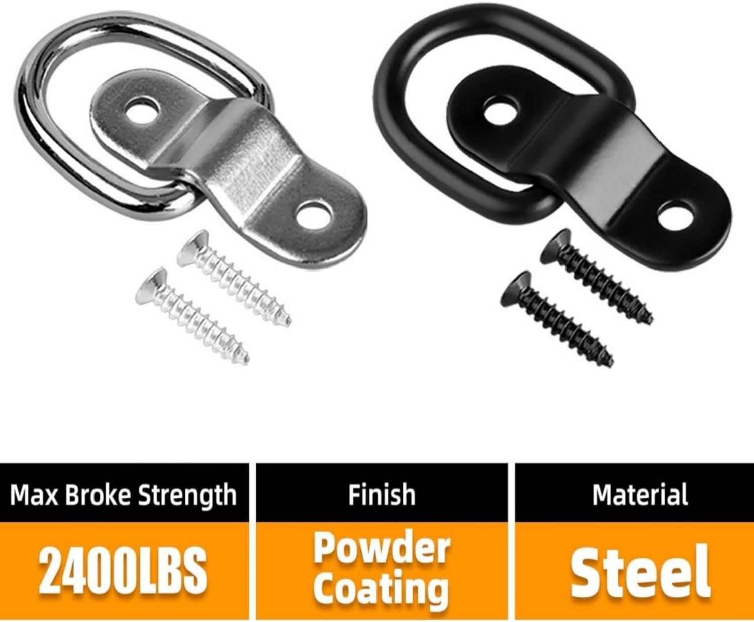 12PCS Heavy Duty Steel D Rings Tie down Anchors,D Rings Tie down Anchors Hooks for Trailer Truck Bed Bracket Enclosed Points Pickup Camper Surface Mount D-Ring Heavy Duty (12, Black) - Silver, 6 image number 3