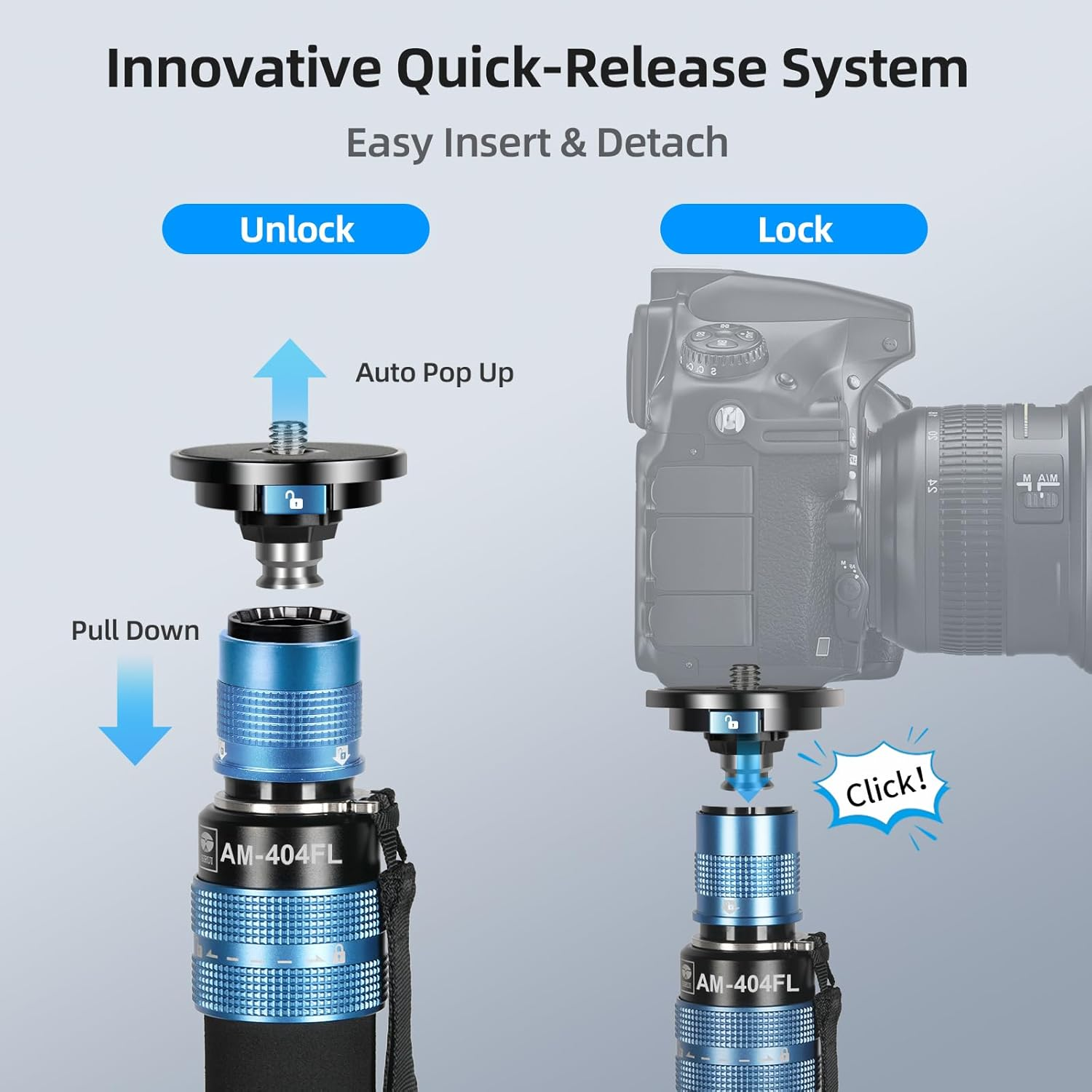 SIRUI AM-404FL Camera Hiking Pole Monopod with Stand, 190 Cm Aluminium Tripod, Innovative Quick Release Design, 360&deg; Panoramic Panning, 4 Sections, Maximum Load 12 Kg