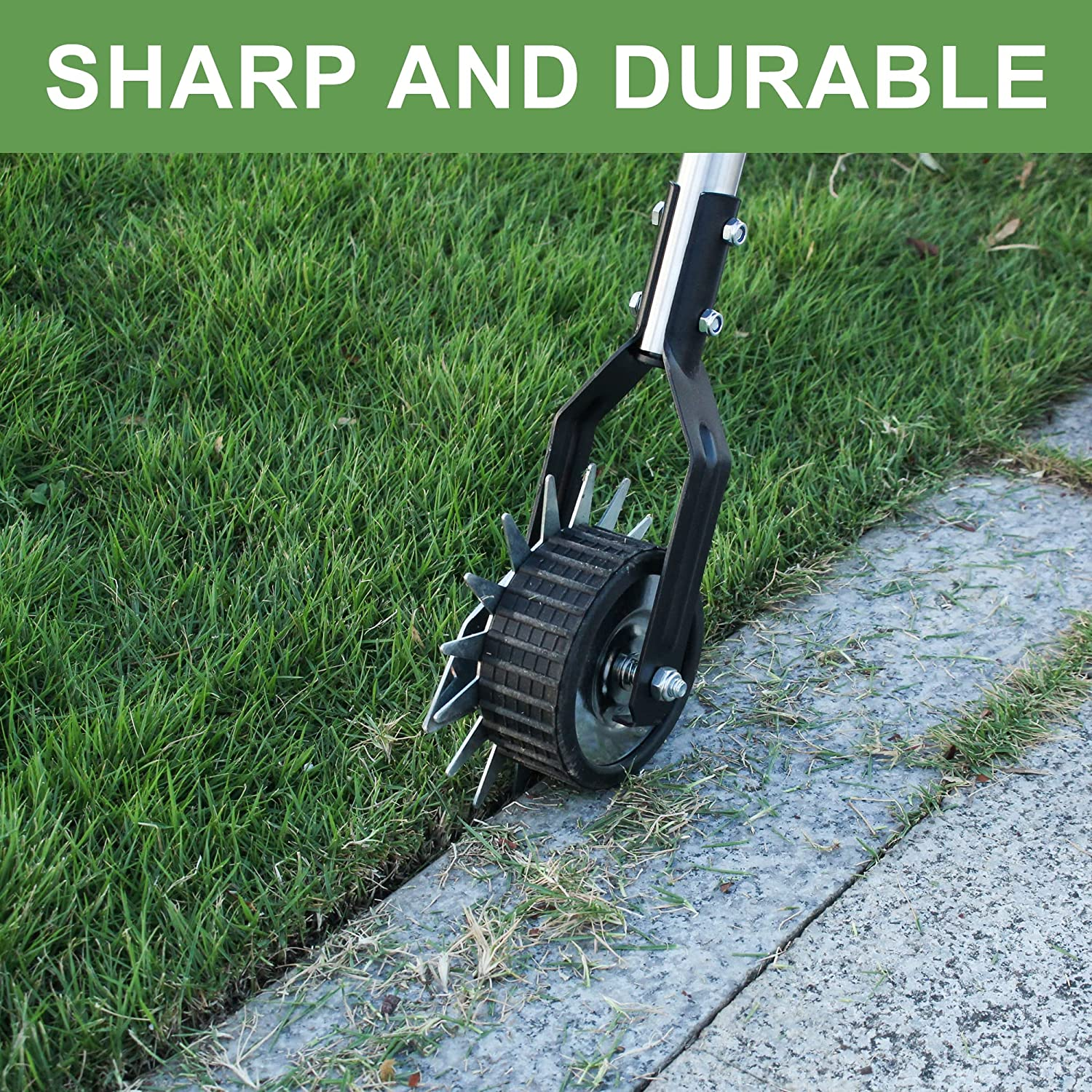 Wheel Rotary Edger, Rotary Shear, Sidewalk Manual Lawn Edger, Strong 3 Sections Stainless Steel Handle with Cushion Grip, 58.3-Inch image number 2