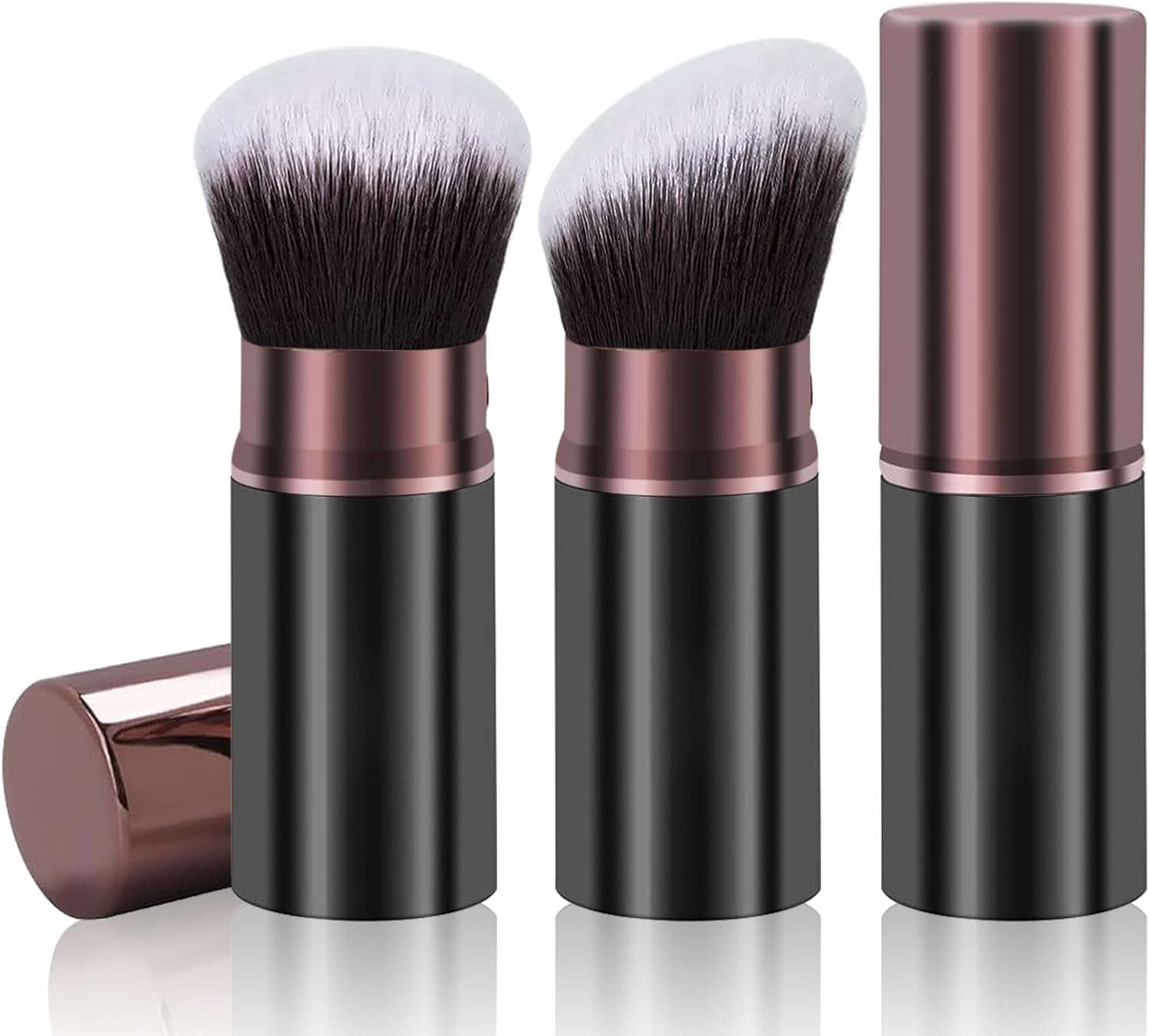 Keriloo Retractable Kabuki Makeup Brush, 2 Pack Travel Powder Foundation Makeup Brush Face Blush Brushes for Blending Liquid, Blush, Bronzer, Buffing, Sunscreen,Flawless Cosmetics image number 2