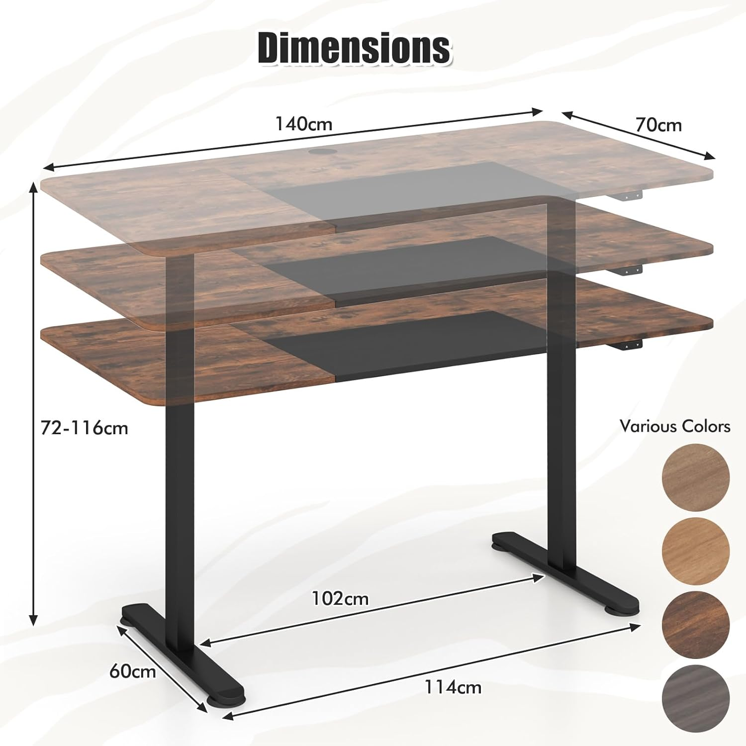 Giantex 140 X 70Cm Large Electric Standing Desk, Height Adjustable Sit to Stand Desk, Metal Frame & Powerful Motor, Button Controller, Ergonomic Standing Workstation (Rustic Brown) - Oak image number 4