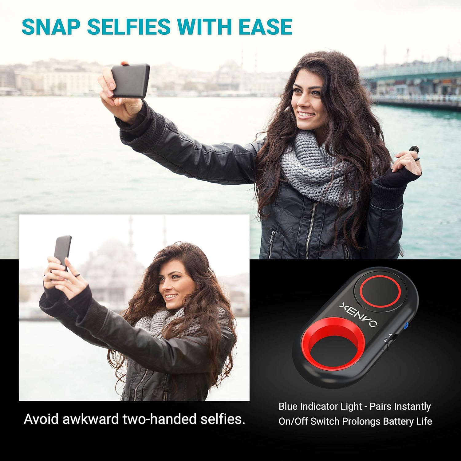 Xenvo Shutterbug - Bluetooth Remote Control Camera Shutter and Wireless Selfie Button Clicker, Compatible with Iphone, Ipad, Android, Samsung, and Google Cell Phones, Smartphones and Tablets Red - White image number 6