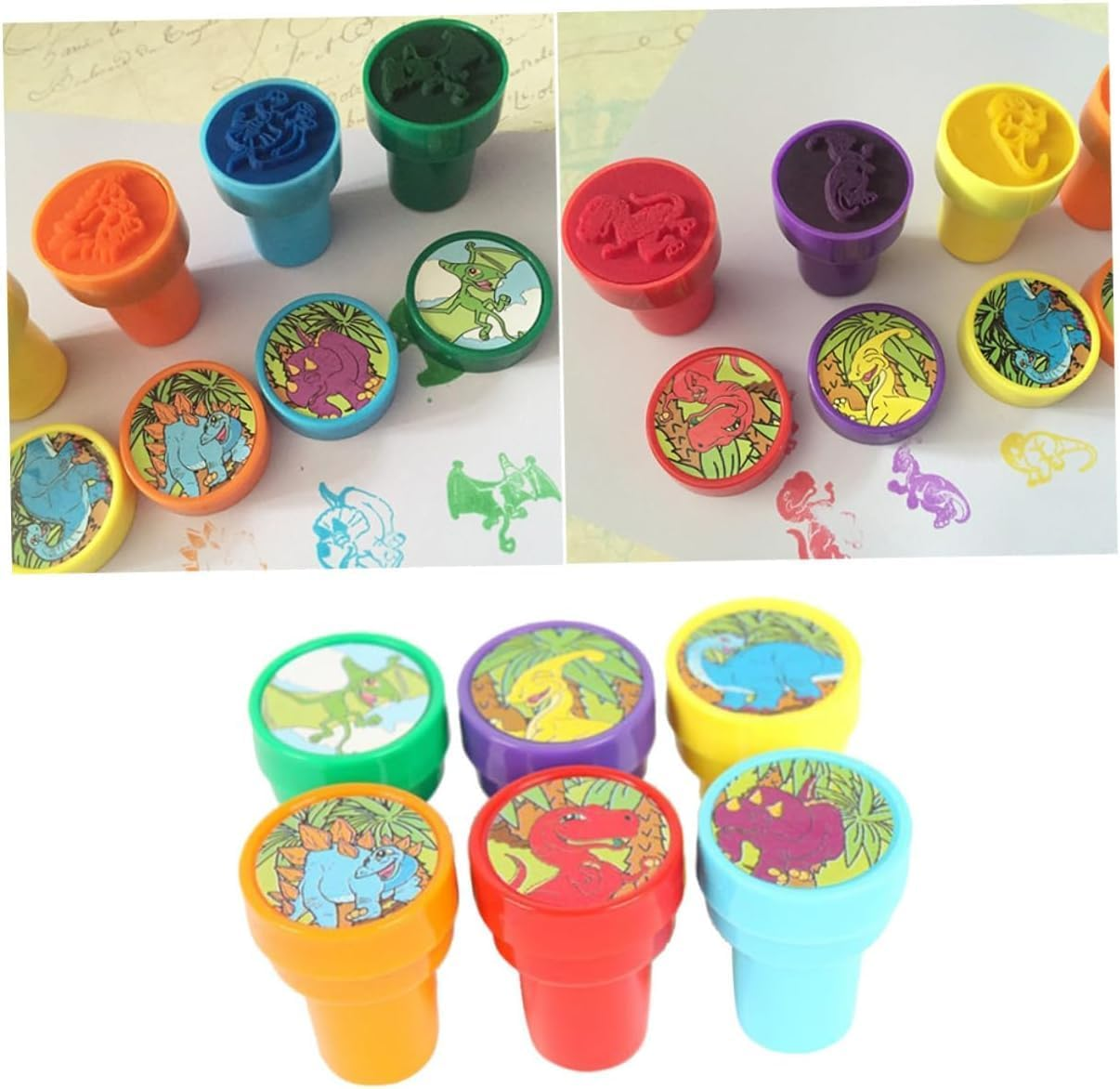 12 Pcs Animals Dinosaur Stamps Signet Animals Themed Self-Inking Stampers Birthday Party Favors Supplies Washable Stampers Crafts Party Favor School Prizes