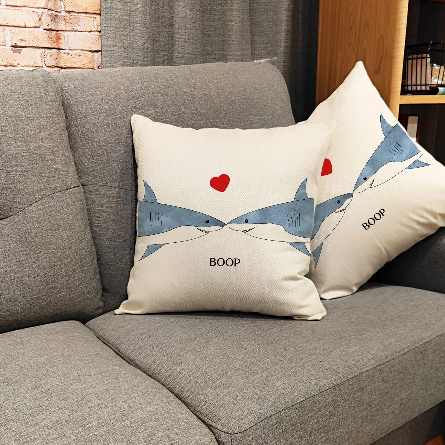 Ocean Animals Themed Shark Throw Pillow Cover, Boop Pillowcase, Funny Birthday Gift, Valentine'S Day Decor for Home Bedroom Sofa Living Room, 18X18 Inch (8D328) image number 4