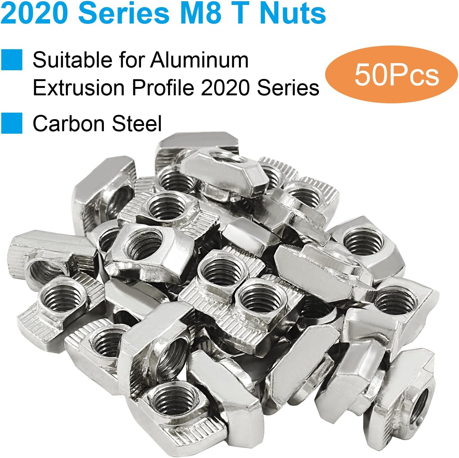 Zorveiio 50Pcs 4545 Series T Nuts Carbon Steel,M8 T Slot Nut Hammer Head Fastener Nut Assortment for Aluminum Profile image number 1