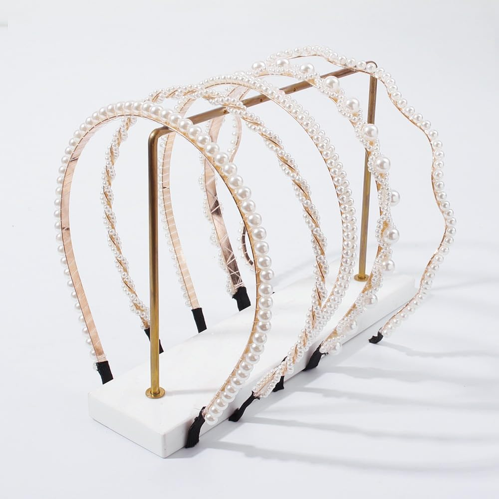 Headband with Pearls, Women'S Pearl Headband, Pack of 5, Elegant White Faux Pearls, Hair Accessories for Women, Girls, for Wedding, Birthday, Party, Valentine'S Day image number 5