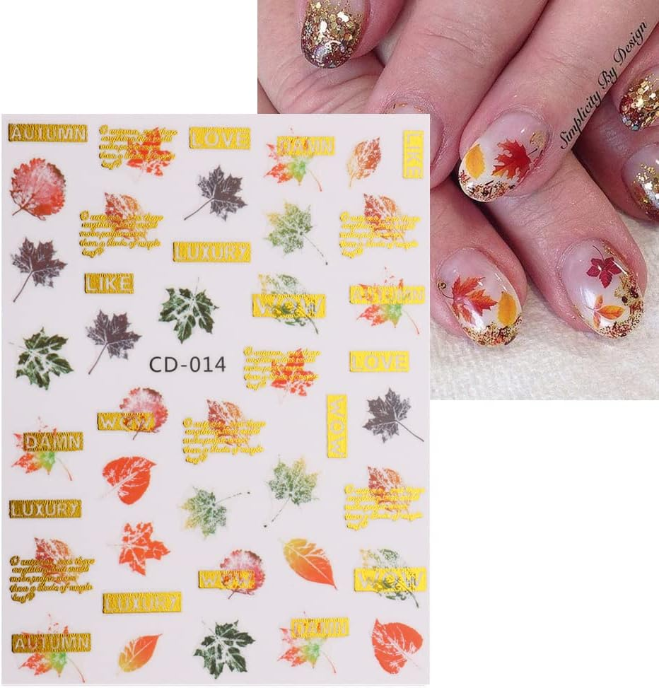 8 Sheets Nail Stickers Autumn Leaves Nail Stickers Self-Adhesive Gold Leaves Nail Tattoos Nail Design DIY Thanksgiving Nail Decoration for Women Girls image number 4