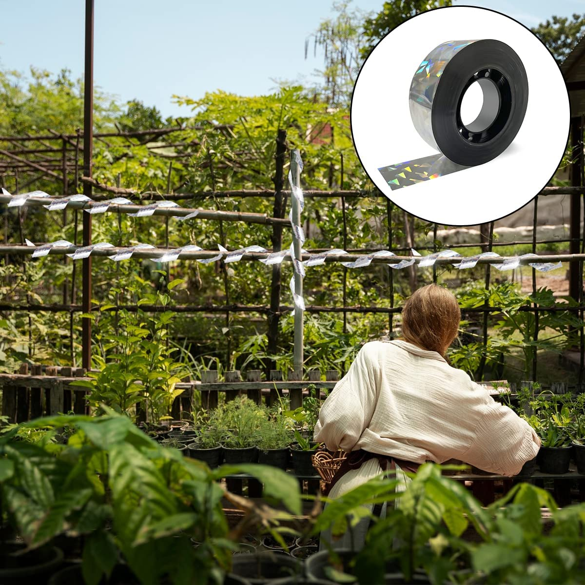 BEZANU Bird Scare Tape, 2.4Cm * 80M Double Sided Holographic Flash Deterrent Reflector for Repelling Animals