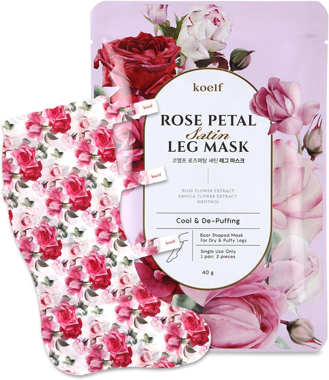 Rose Petal Satin Leg Mask 1 Pair, Foot & Leg Moisturizer, Cool down Feet & Relieve Leg Swelling, Leg Socks, Rose Scented Leg Relieving Mask with Arnica, Pumpkin, Coffee Seed Extract for Tired, Puffy Legs image number 3