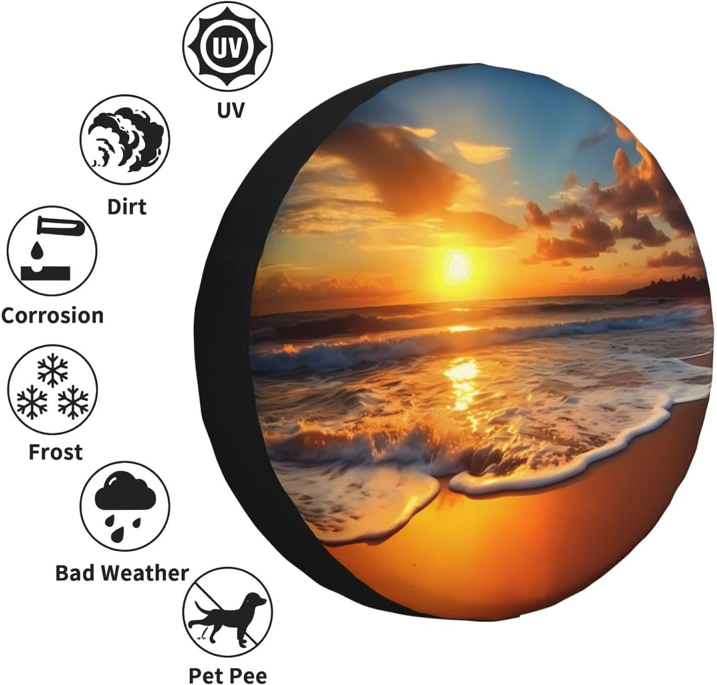 14 Inch Tire Cover Sunset Beach Weatherproof Spare Tire Covers Dustproof Wheel Protectors Universal Fit for Rv Trailer SUV Truck Camper image number 1