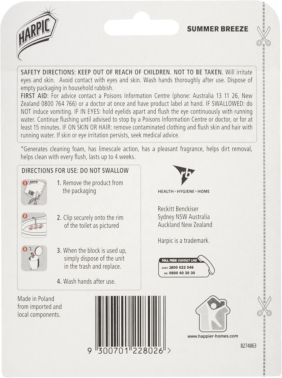 Harpic Toilet Cage Air Freshener, Summer Breeze, 12Cm X 4Cm X 17Cm image number 2