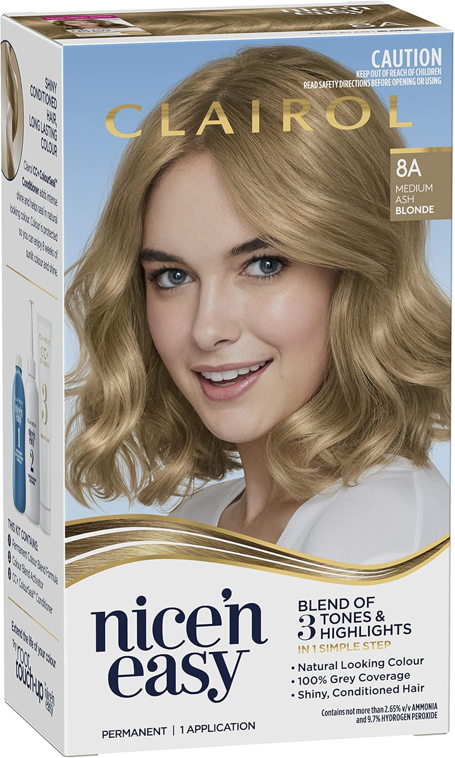 Clairol Nice 'N Easy Permanent Hair Colour 8A Natural Medium Ash Blonde, 100% Grey Coverage, Natural Looking Hair Colour image number 2